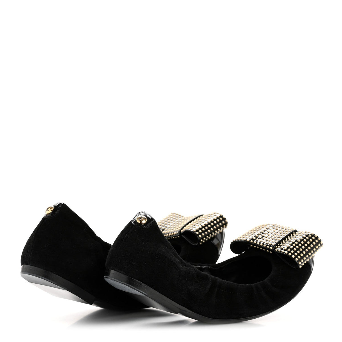 Louis Vuitton - Suede Patent Studded Flirty Ballerina Bow Flats