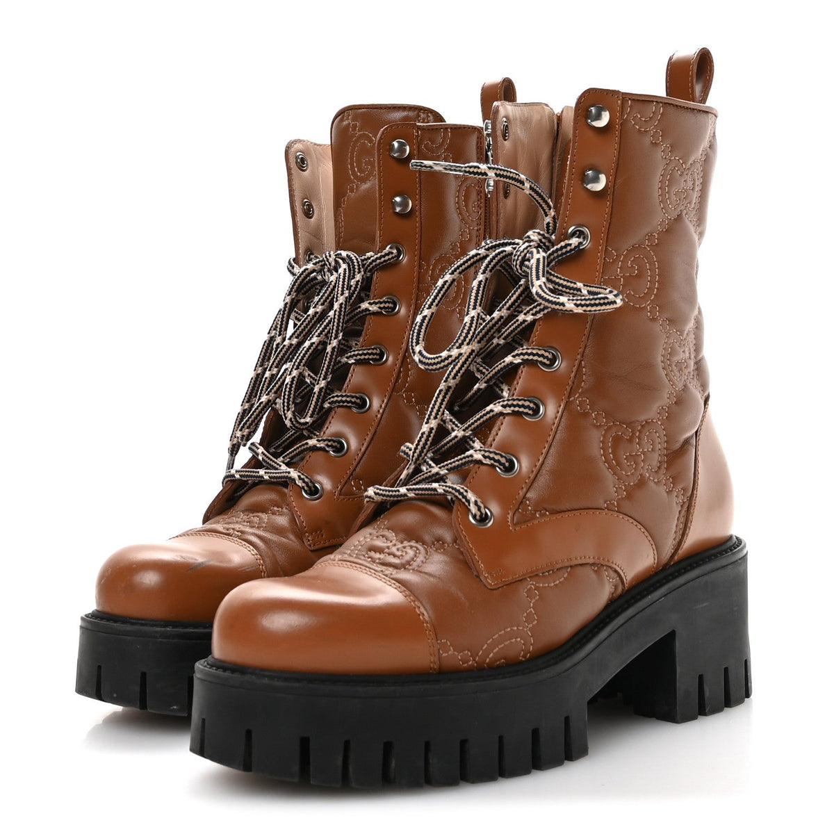 Gucci - Cordovan Lux Nappa GG Matelasse Lace Up 60mm Combat Boots