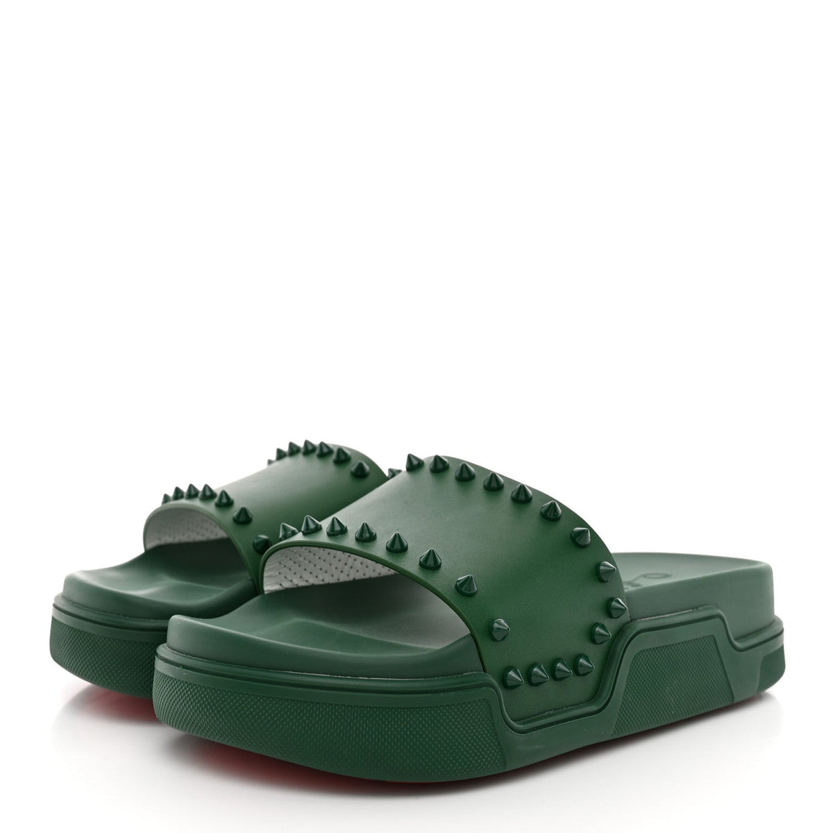 Christian Louboutin - Calfskin Studded Pool Fun Platform Flat Slide Sandals