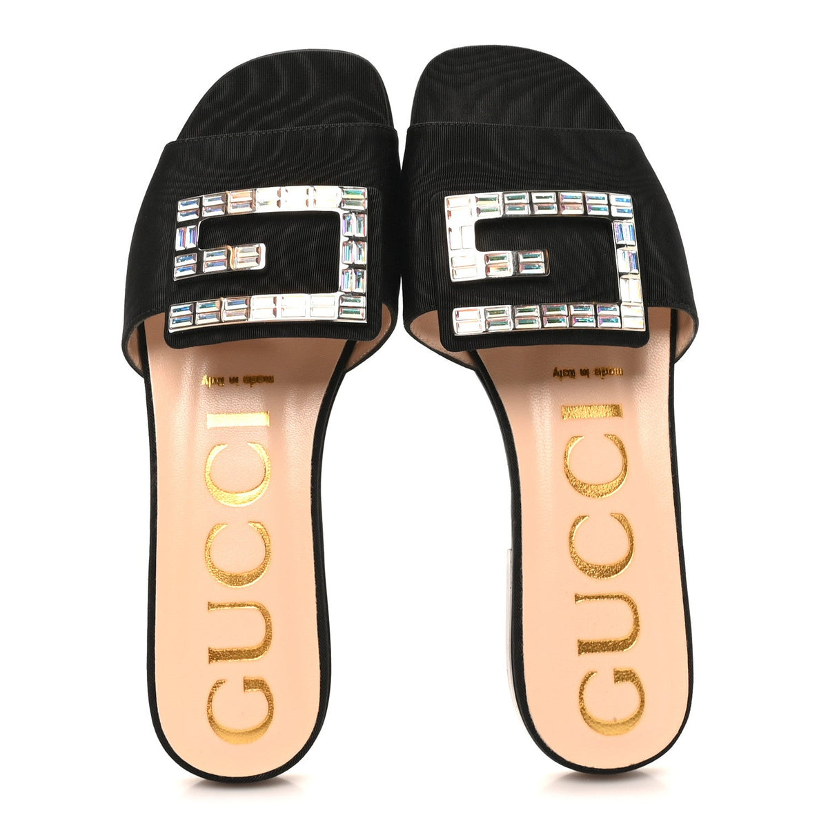 Gucci - Moire Fabric Crystal Square G Madelyn Slide Sandals