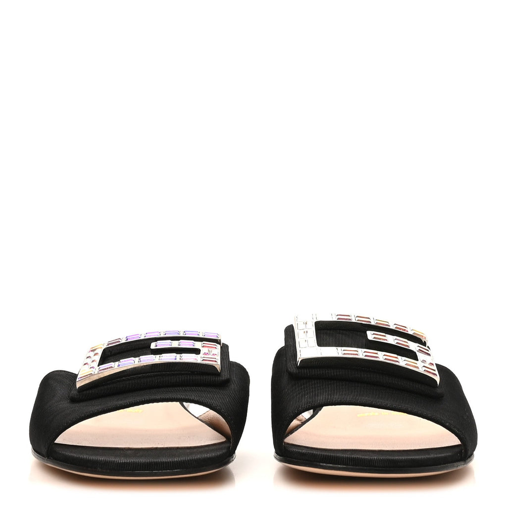 Gucci - Moire Fabric Crystal Square G Madelyn Slide Sandals