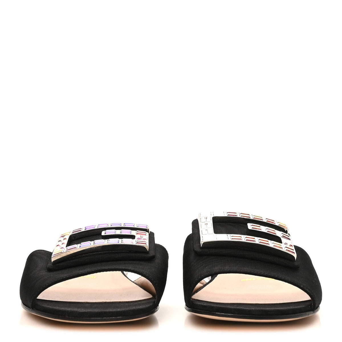 Gucci - Moire Fabric Crystal Square G Madelyn Slide Sandals