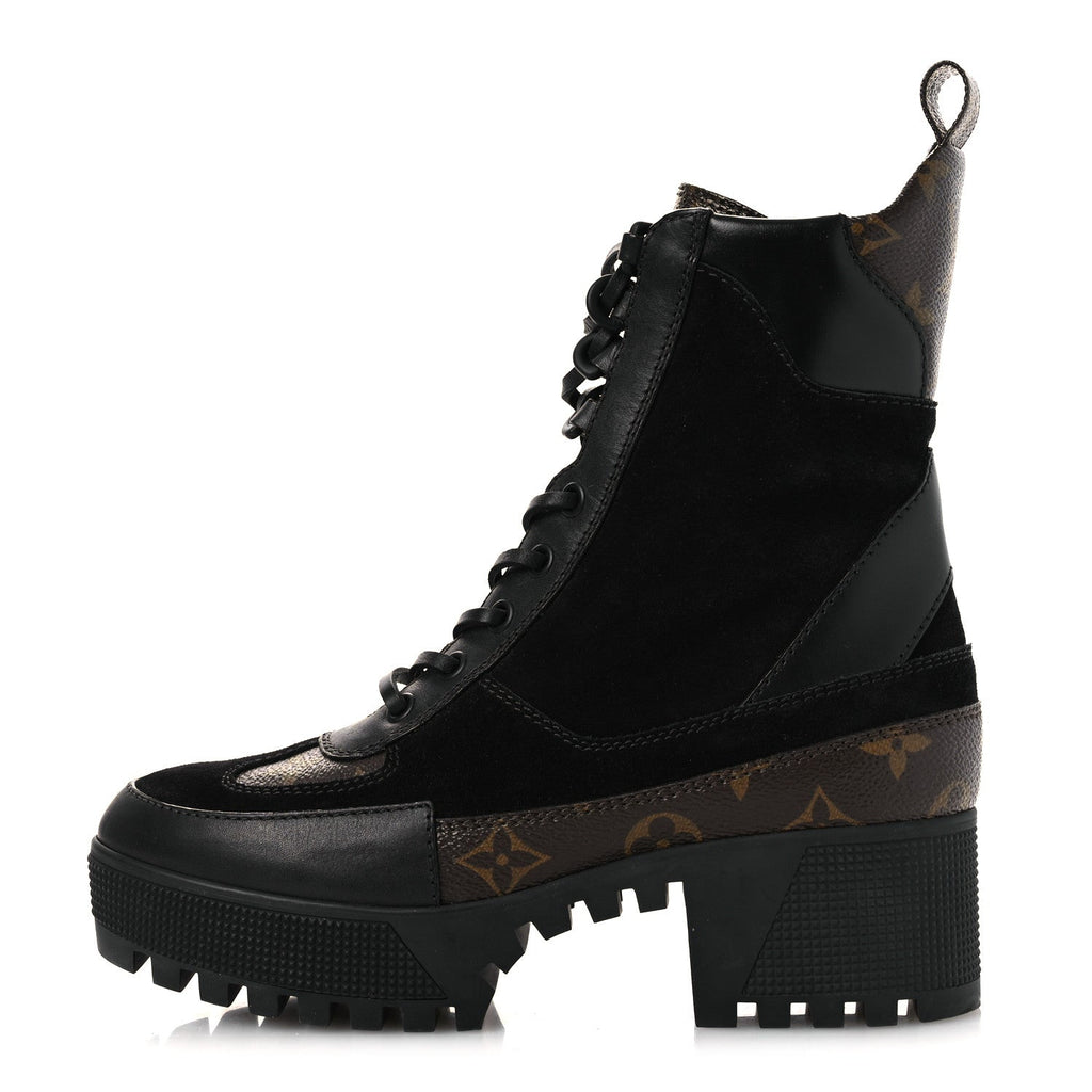 Louis Vuitton - Suede Calfskin Monogram Laureate Platform Desert Boots - Black