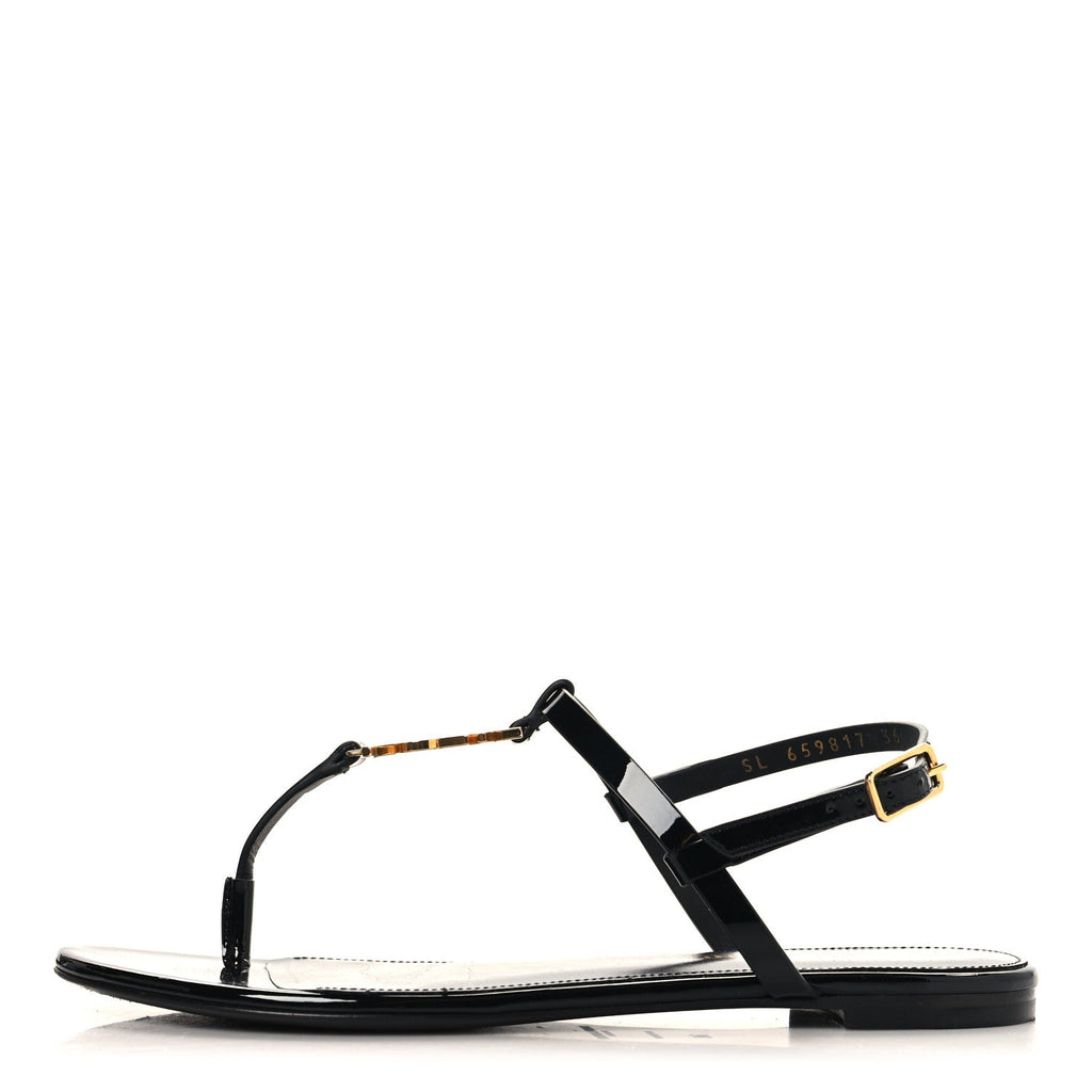 Saint Laurent - Patent Calfskin Cassandra Monogram Sandals