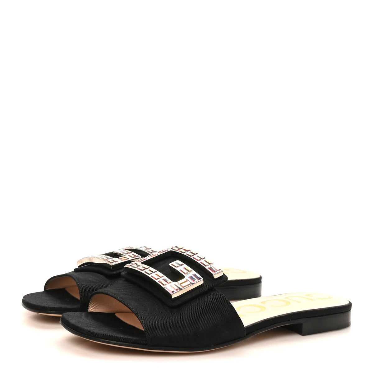 Gucci - Moire Fabric Crystal Square G Madelyn Slide Sandals