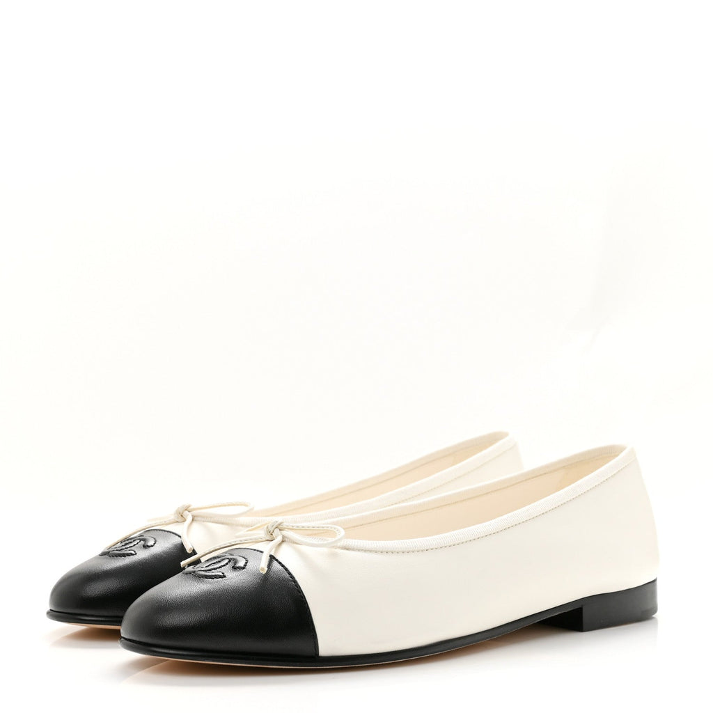 Chanel - Lambskin Cap Toe CC Ballerina Flats