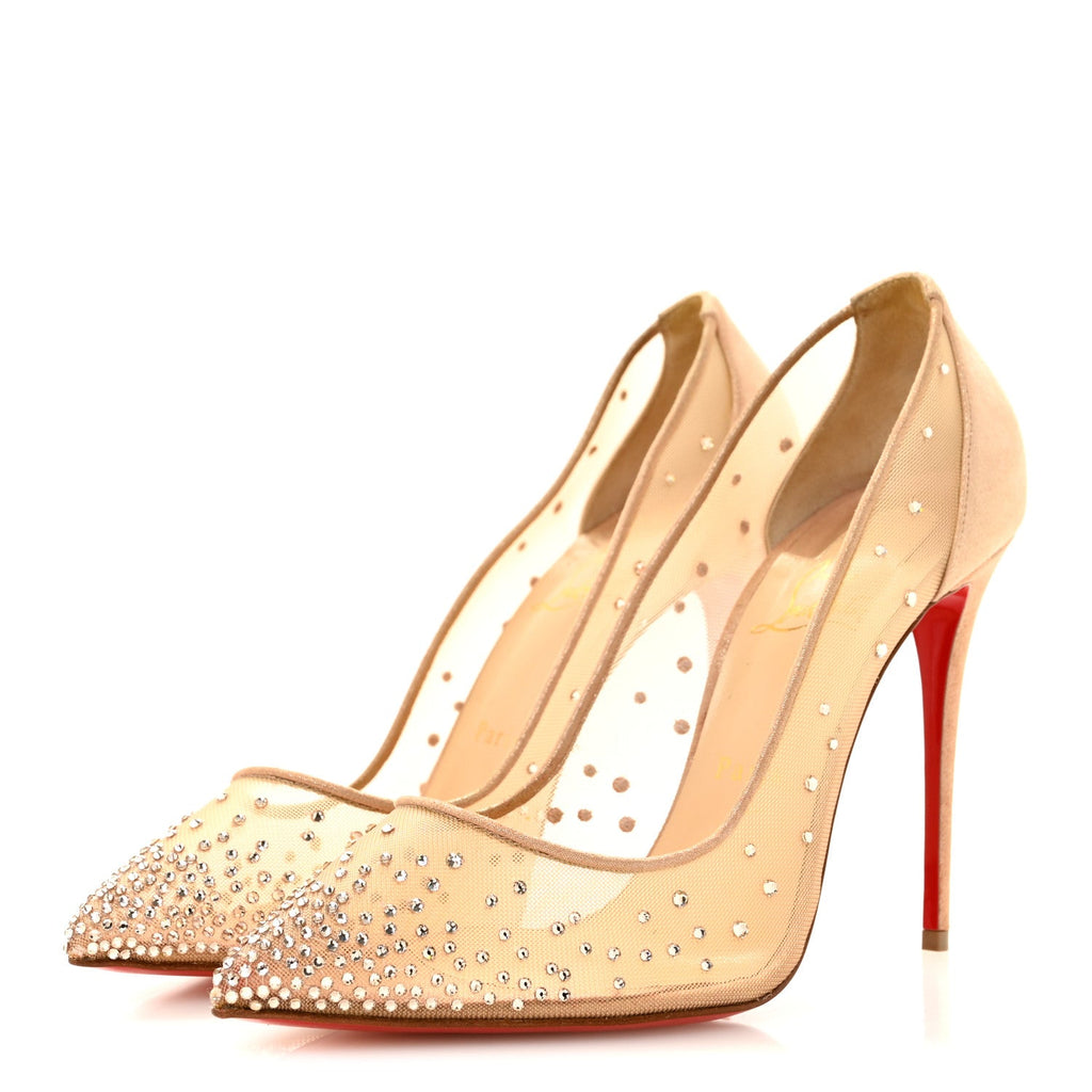 Christian Louboutin - Suede Lame Crystal Strass Follies 100 Pumps