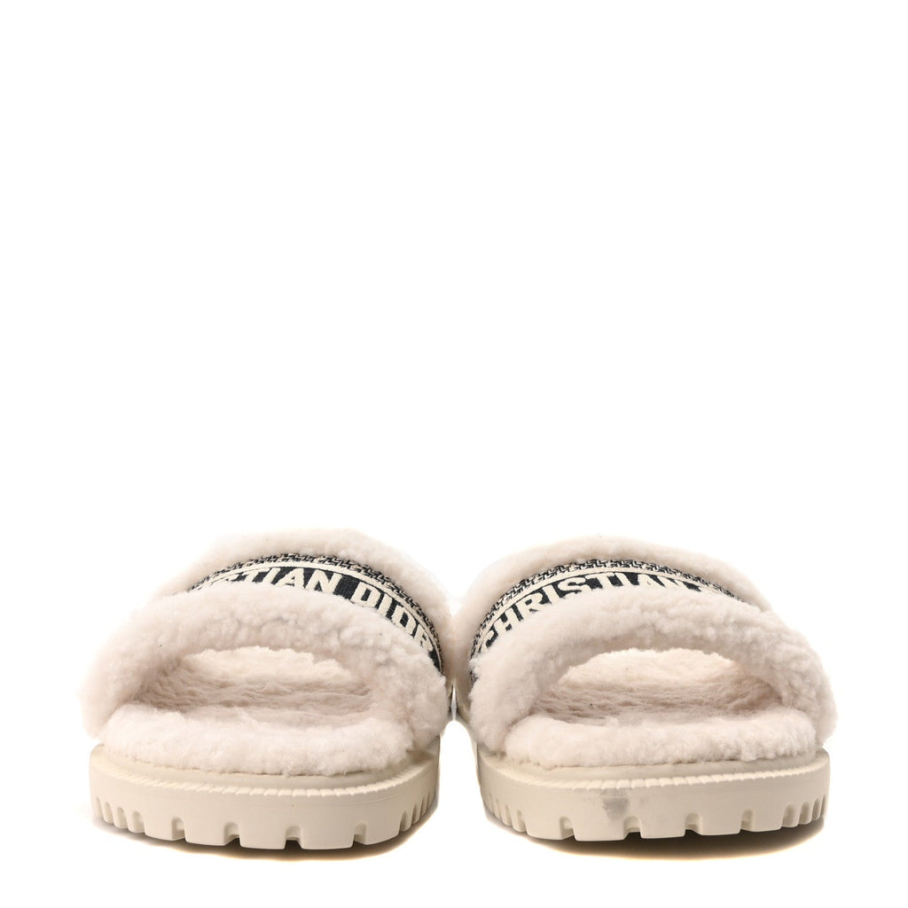 Dior - Shearling Canvas Embroidered Dway 10mm Slide Sandals