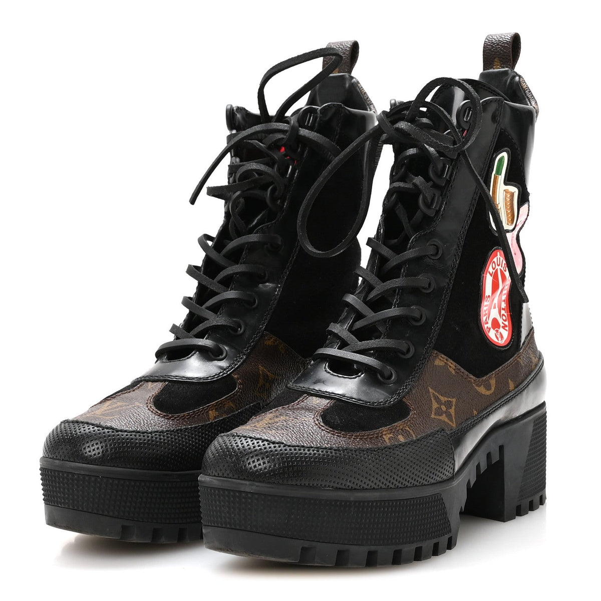Louis Vuitton - Suede Calfskin Monogram LV Black Heart Laureate Platform Desert Boots