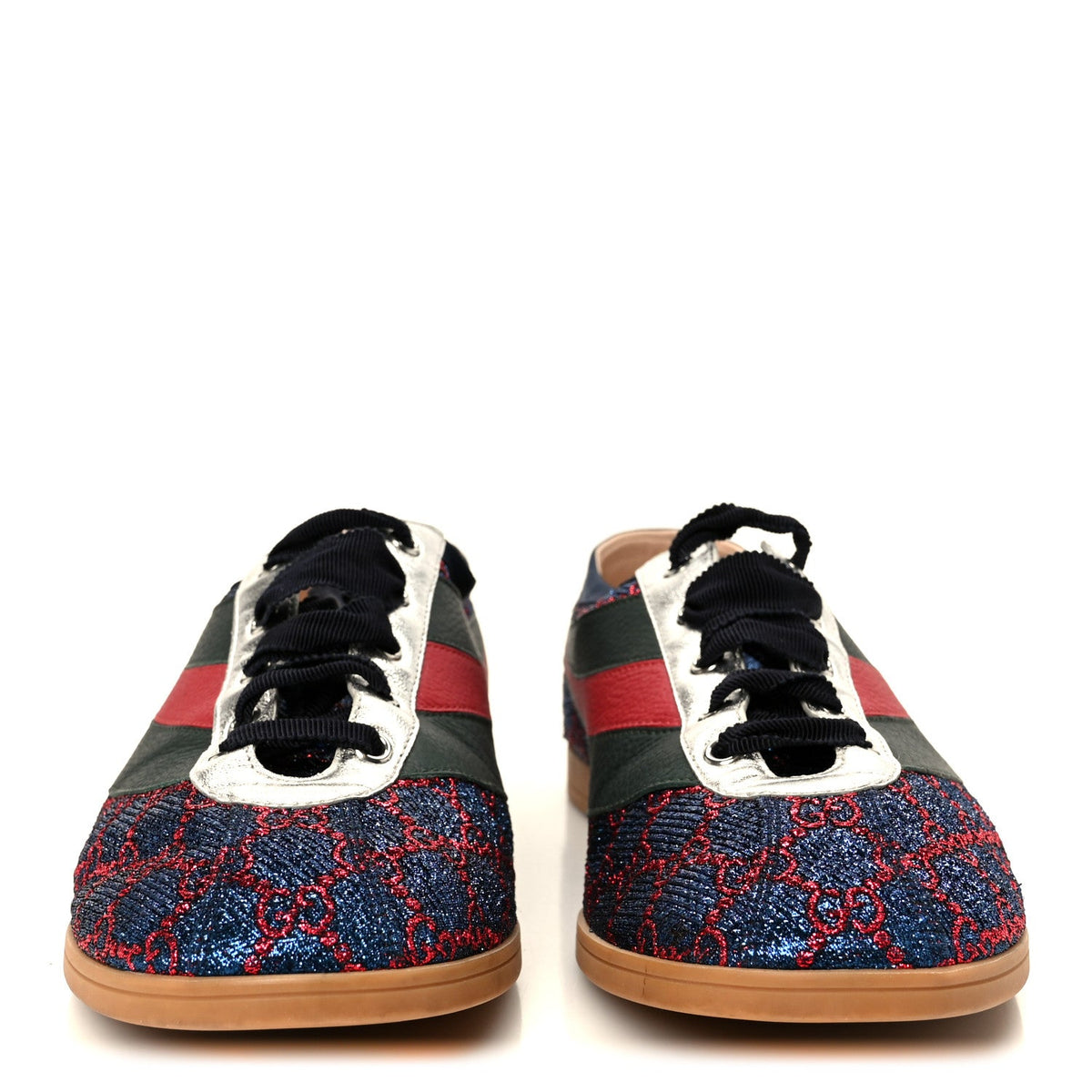 Gucci - Lurex Calfskin Web GG Monogram Falacer Sneakers 9 Iridescent Blue Iridescent Red Silver