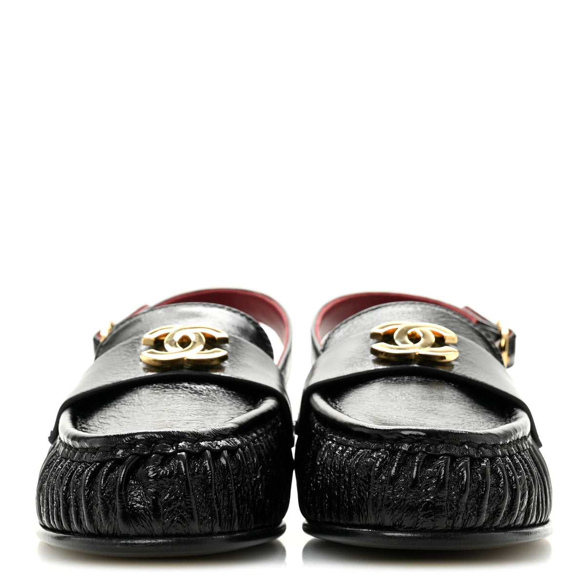 Chanel - Crumpled Shiny Lambskin CC Slingback Mocassins