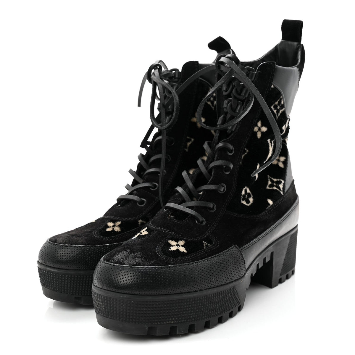 Louis Vuitton - Velvet Calfskin Monogram Laureate Platform Desert Boots