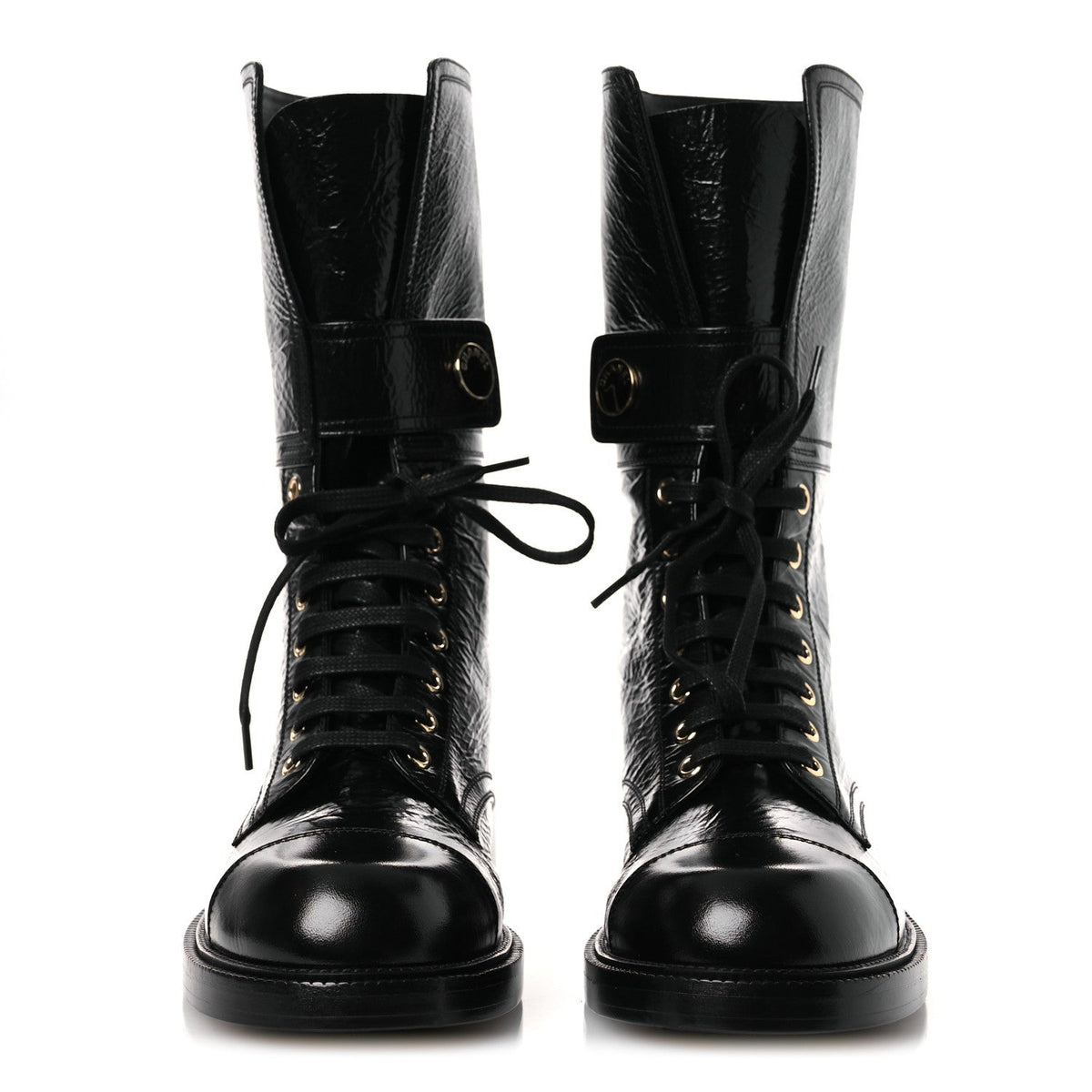Chanel - Shiny Calfskin Lace Up Combat Boots