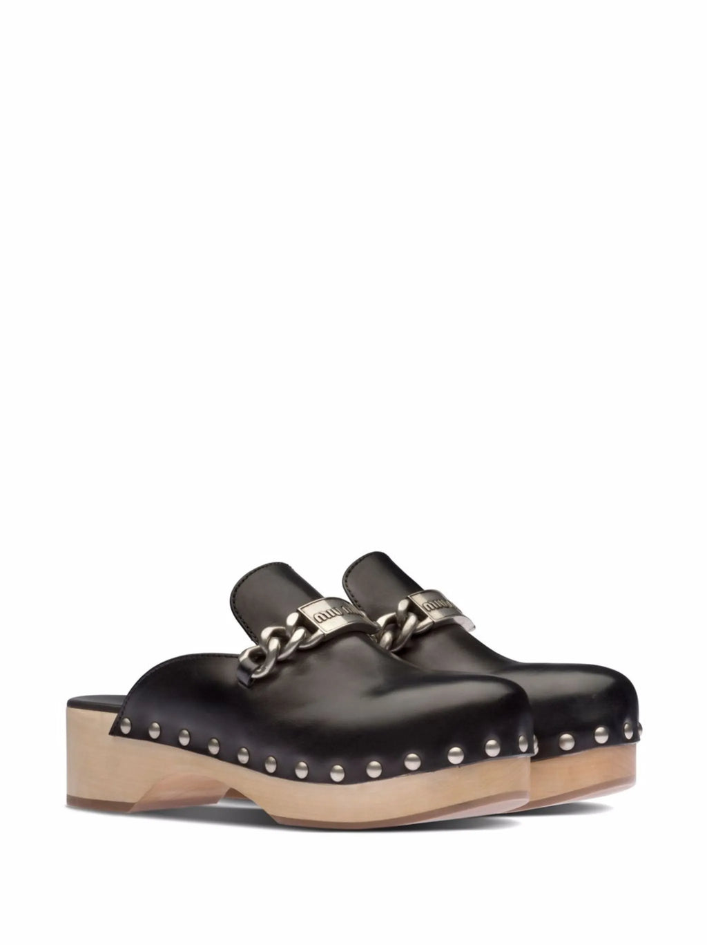 Miu Miu - Studded Chain-strap Leather Clogs