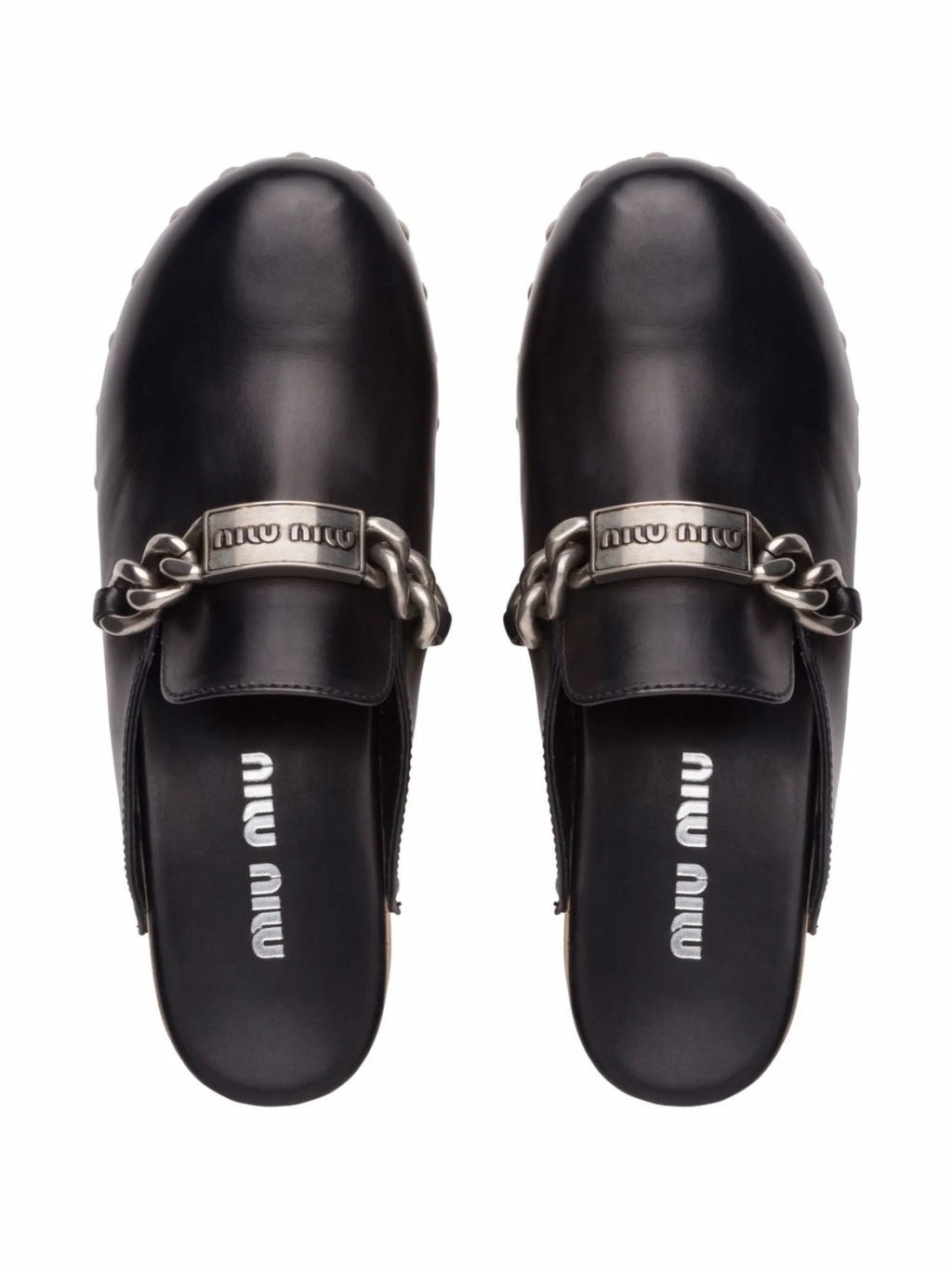 Miu Miu - Studded Chain-strap Leather Clogs