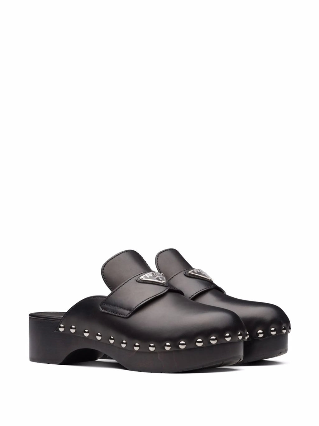 Prada - Triangle Logo Studded Clogs