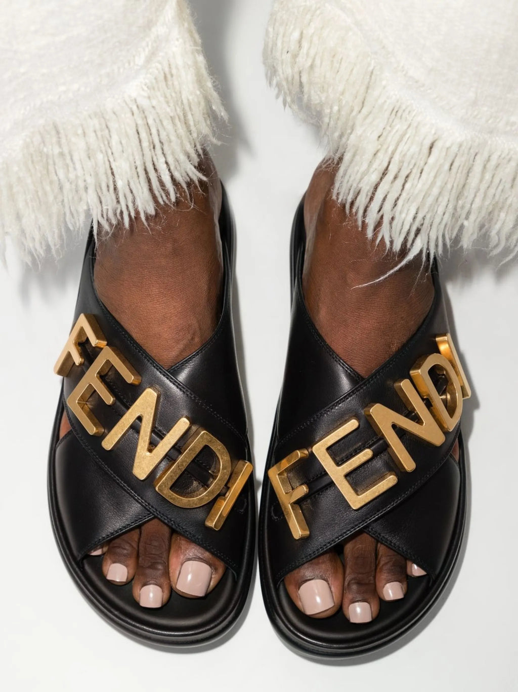 Fendi - Logo-plaque Leather Slides