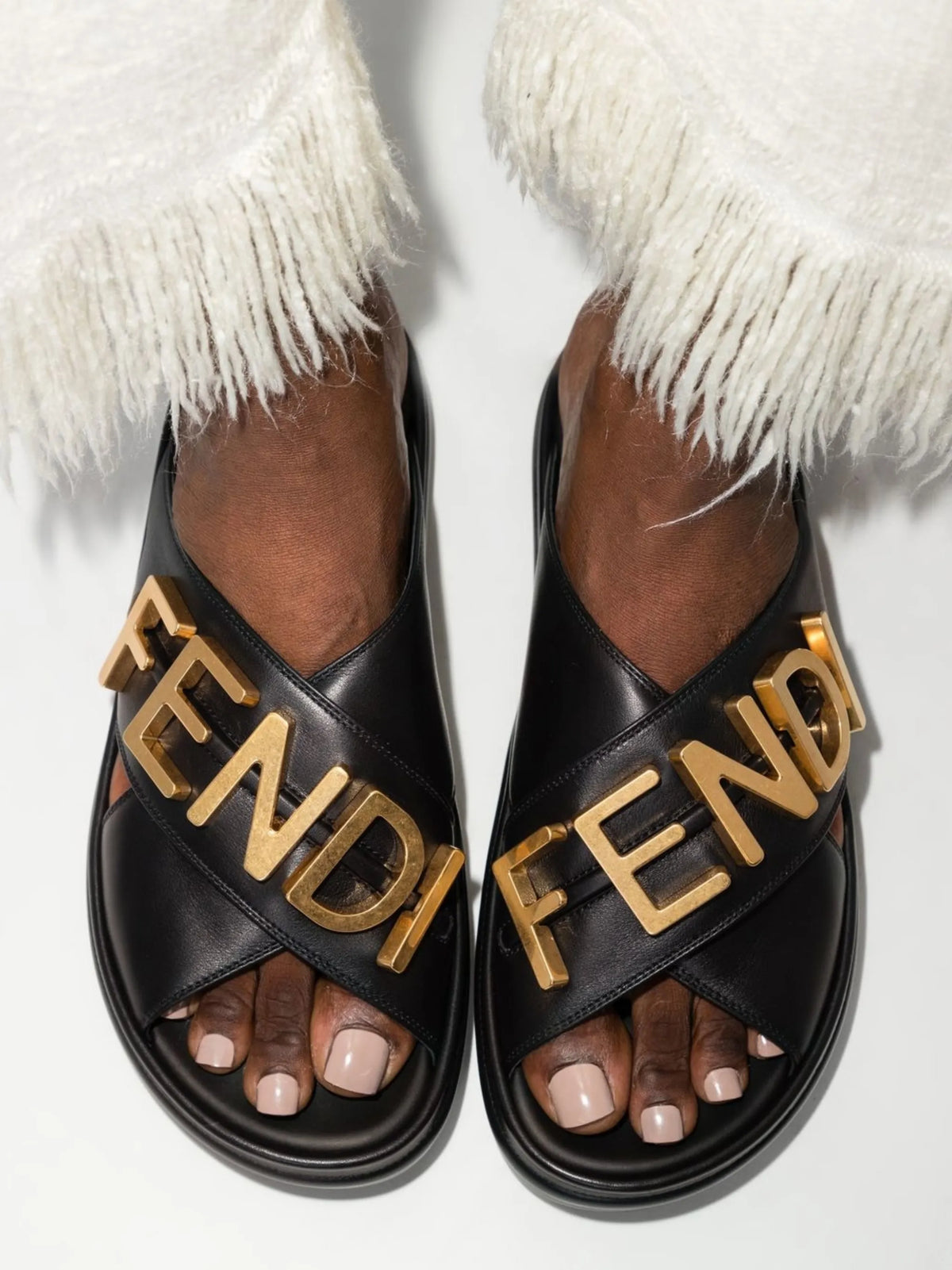 Fendi - Logo-plaque Leather Slides