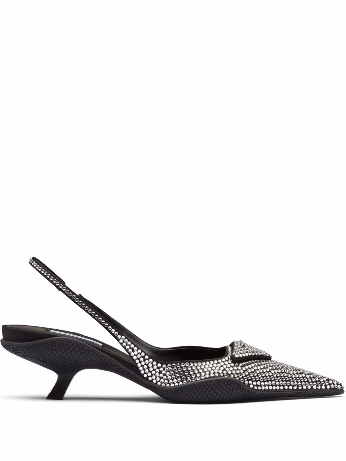 Prada - Crystal-embellished Satin Slingback Pumps