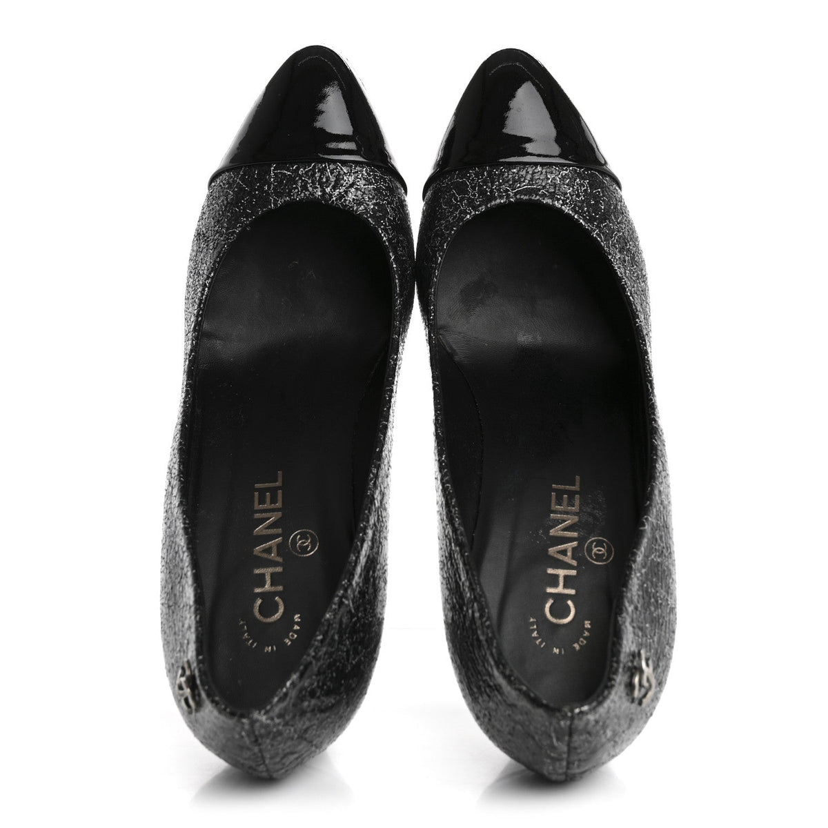 Chanel - Metallic Crackled Calfskin Patent Cap Toe Pumps