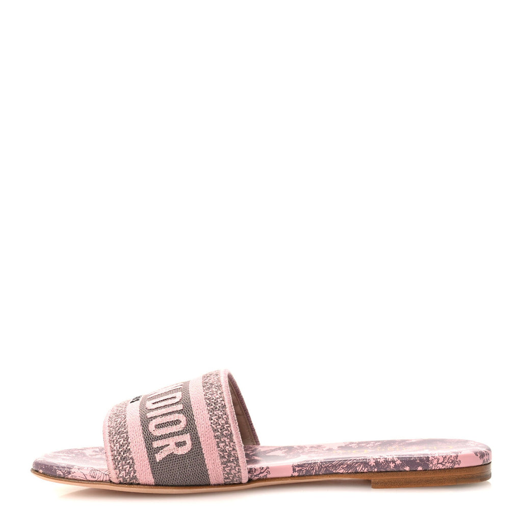 Dior - Canvas Toile De Jouy Embroidered Dway Flat Slide Sandals
