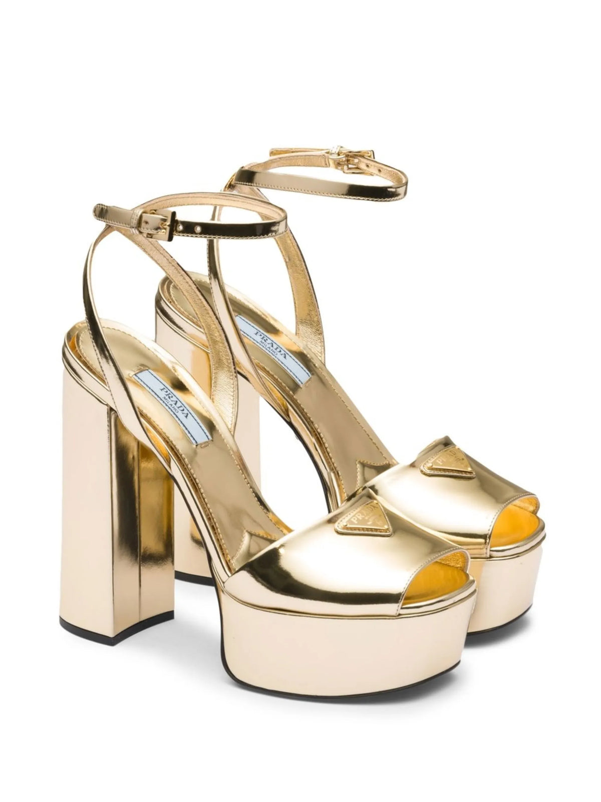 Prada - Gold Tone Plateau Platform Sandals