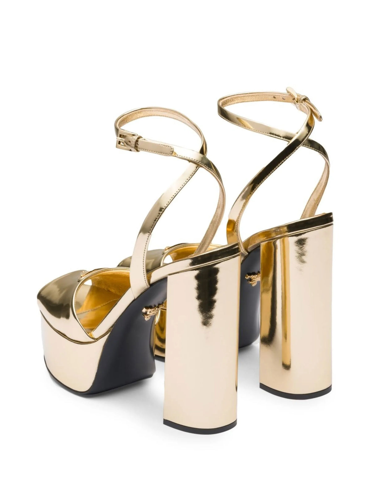 Prada - Gold Tone Plateau Platform Sandals