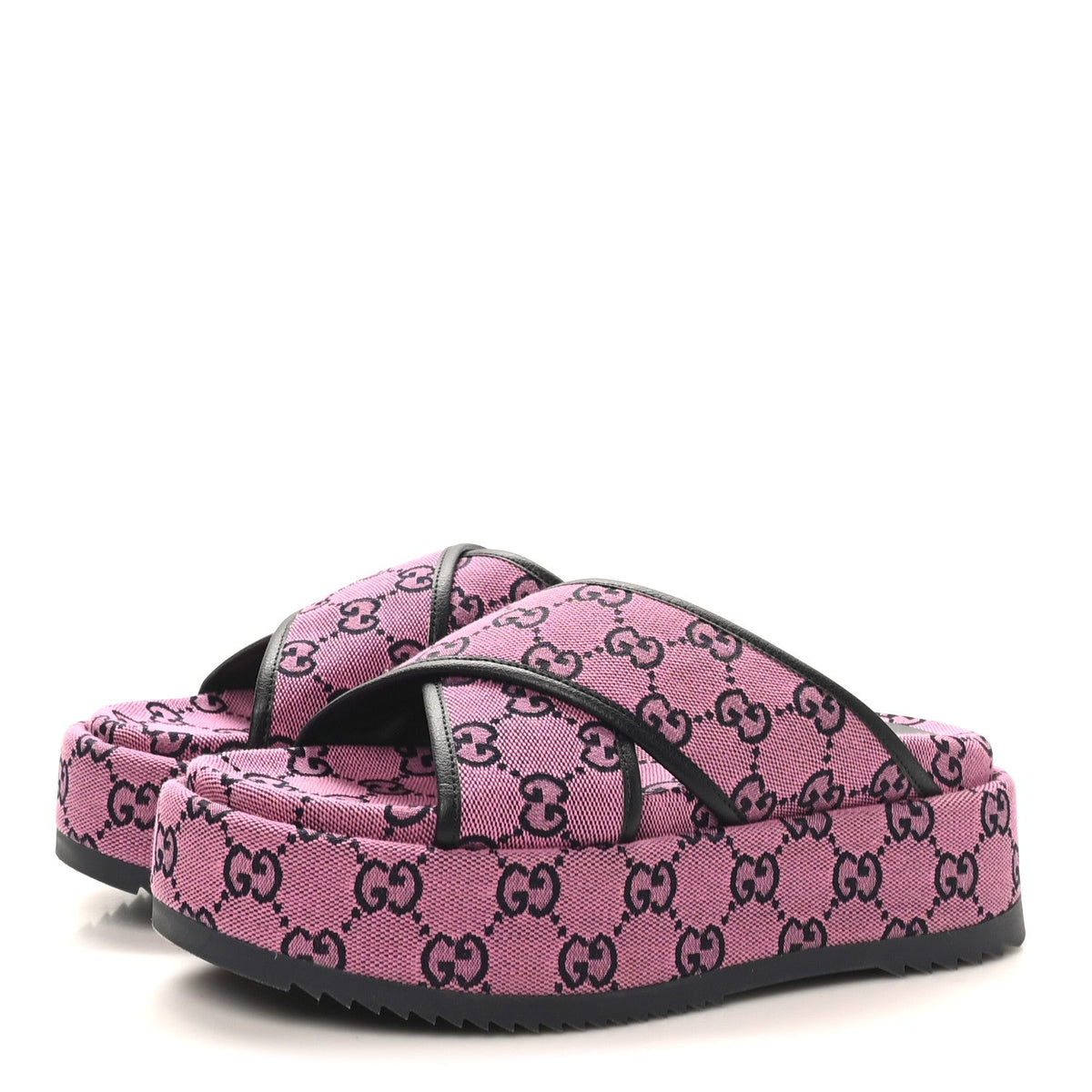 Gucci - Monogram Multicolor Criss Cross Platform Slide Sandals