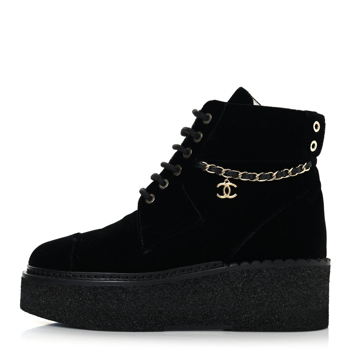 Chanel - Velvet Chain Lace Up CC Short Boots