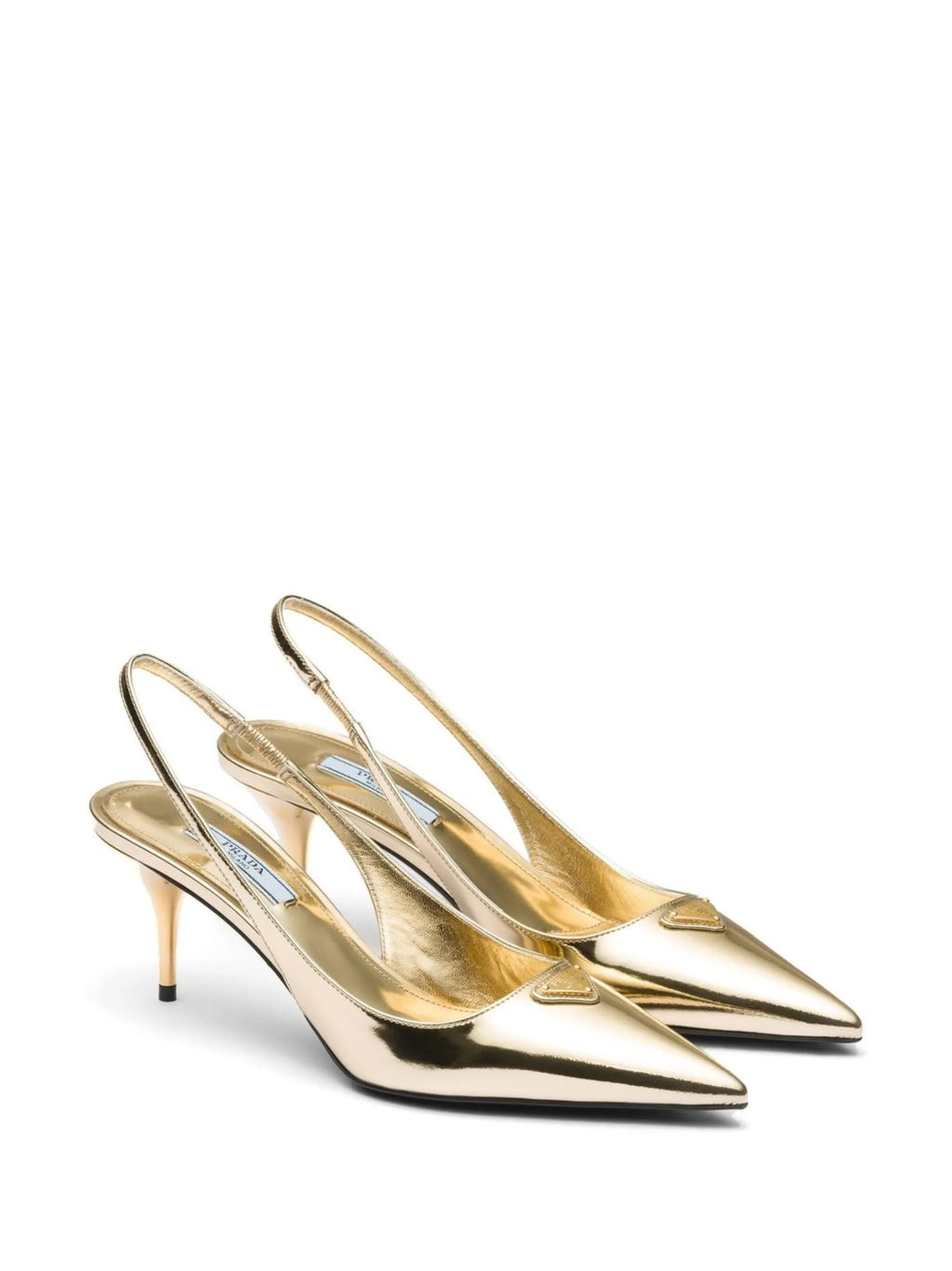 Prada - 65mm Metallic Slingback Leather Pumps