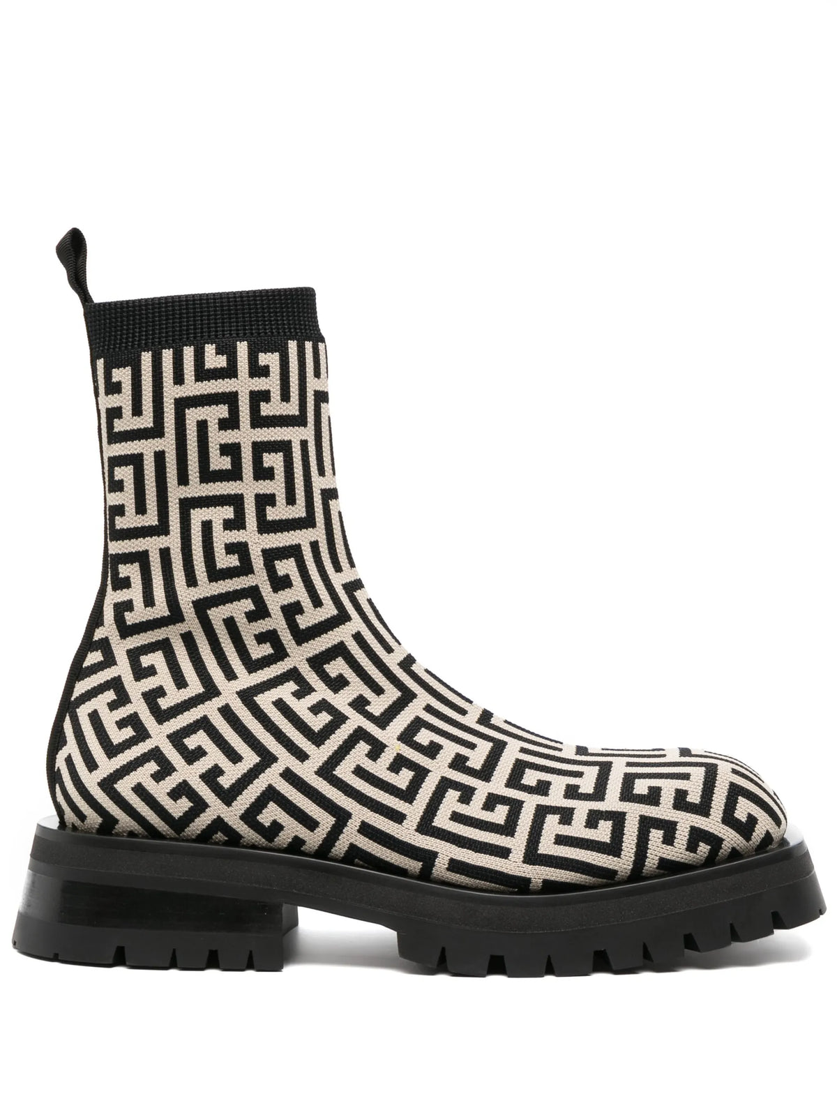 Balmain - Monogram-pattern Ankle Boots