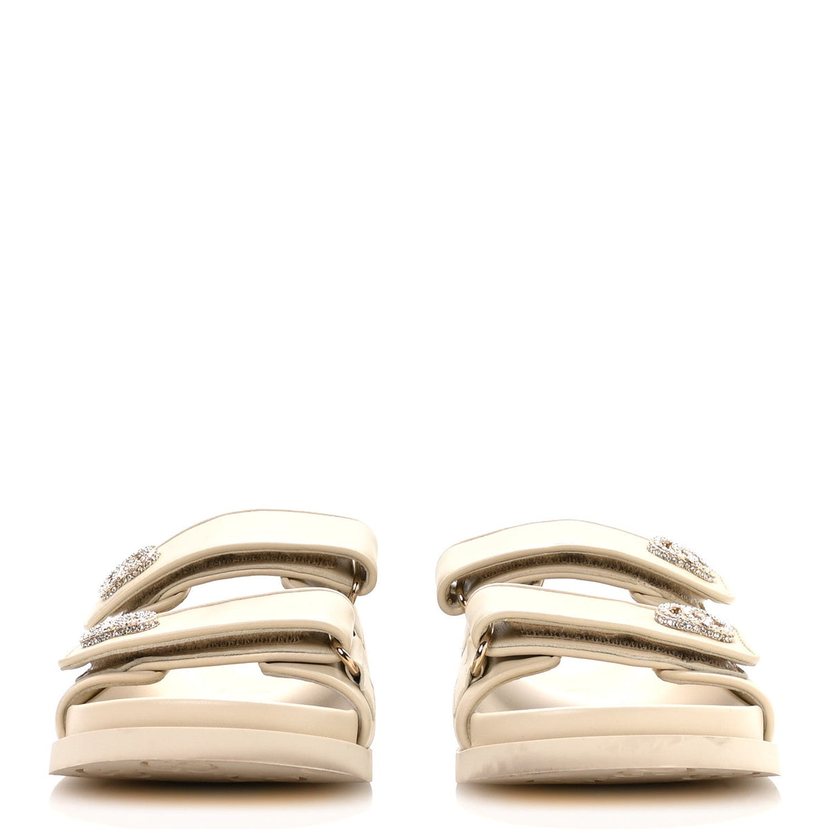 Gucci - Calfskin Double G Crystal Isla Dad Sandals