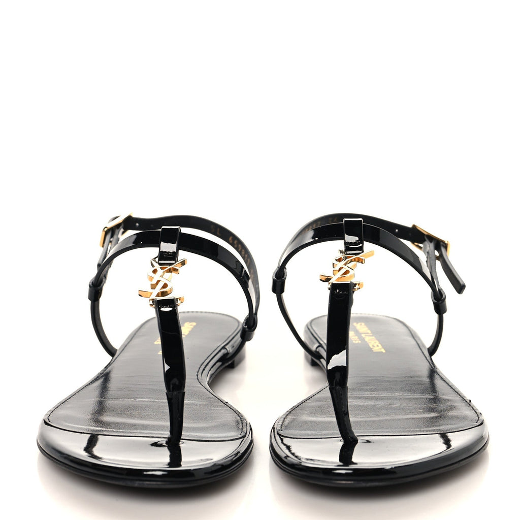 Saint Laurent - Patent Calfskin Cassandra Monogram Sandals