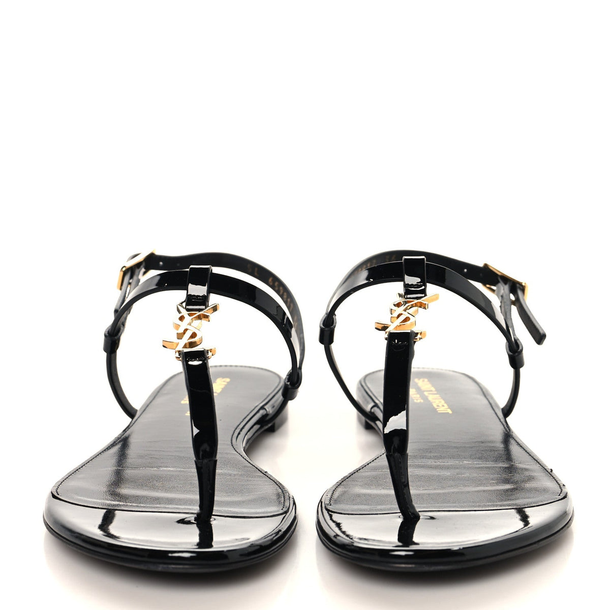 Saint Laurent - Patent Calfskin Cassandra Monogram Sandals