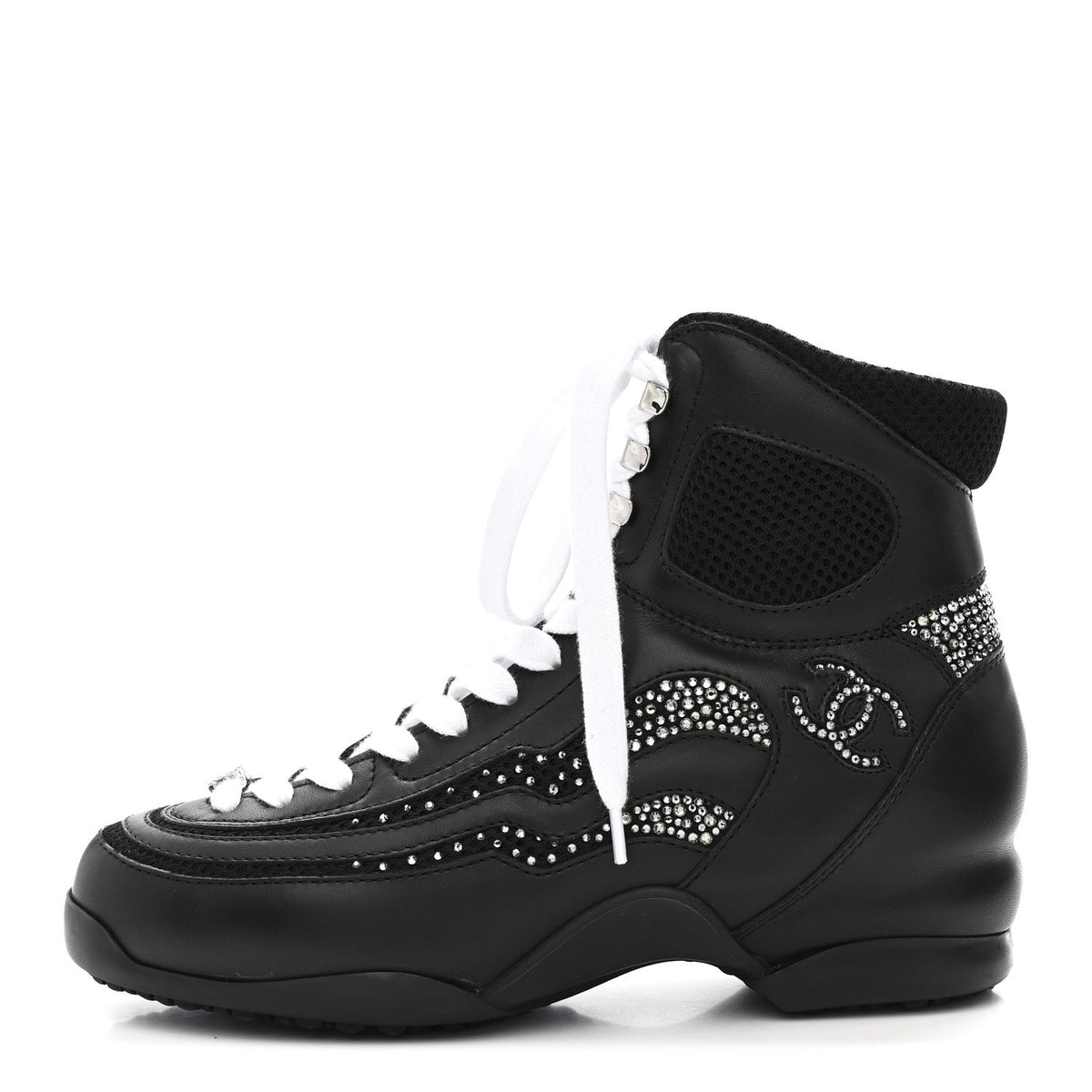 Chanel - Calfskin Mesh Strass CC Sneakers