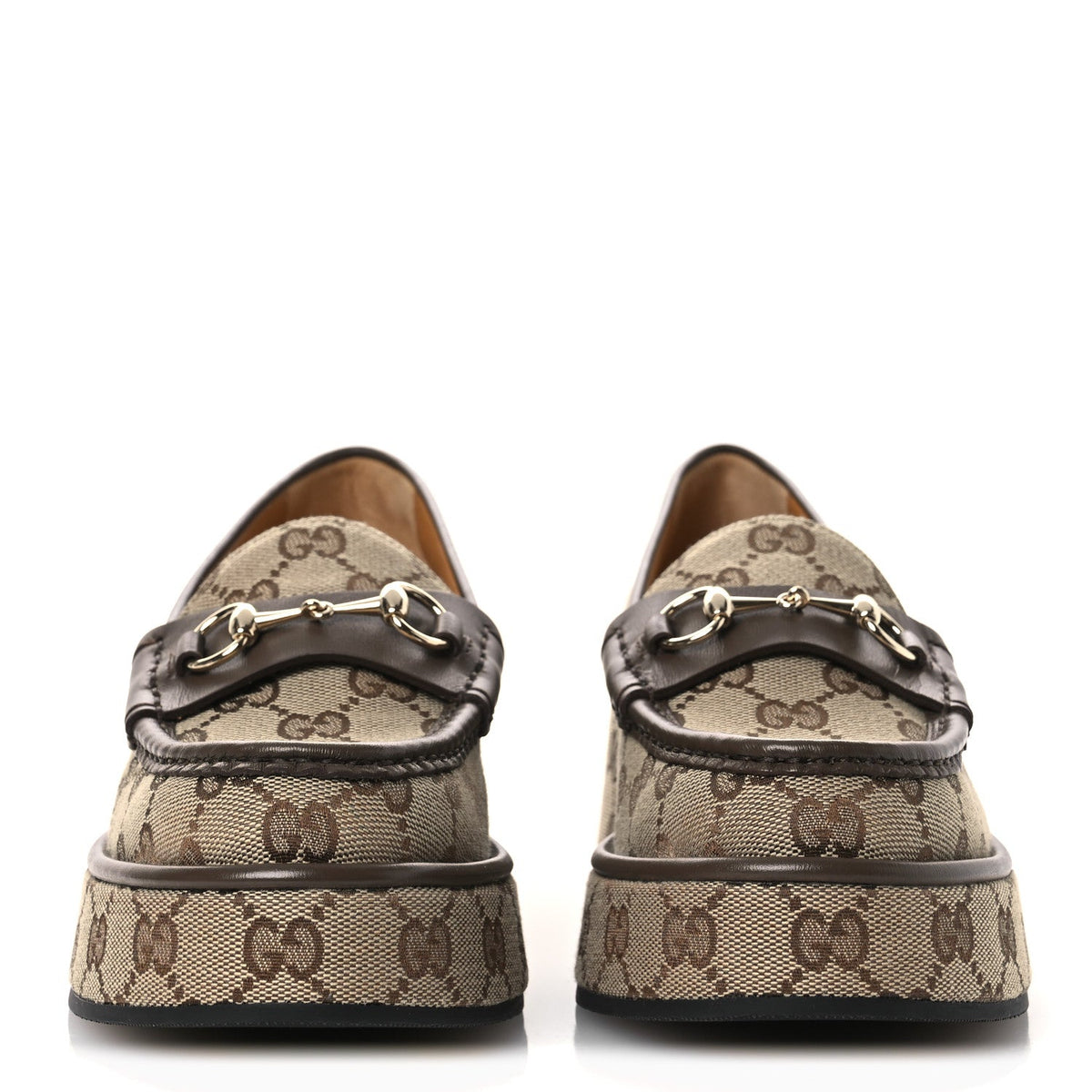 Gucci - Monogram Horsebit Calfskin Horsebit Wedge Platform Loafers