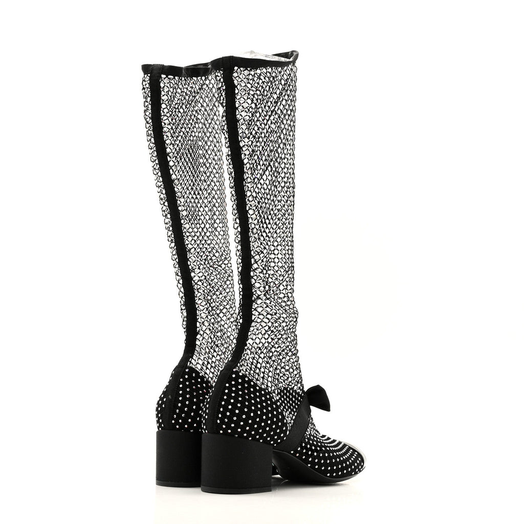 Chanel - Mesh Crystal Patent CC Bow High Boots