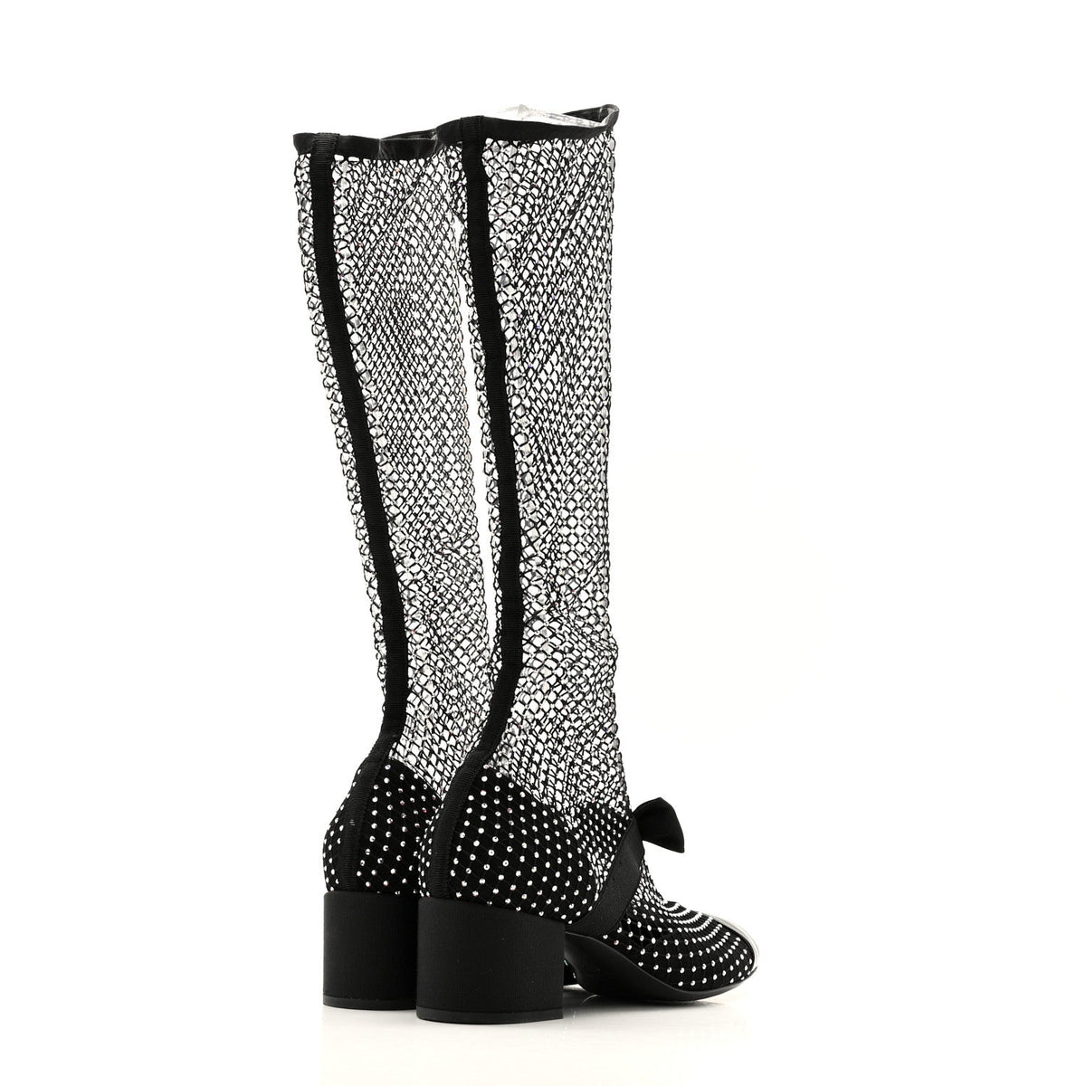 Chanel - Mesh Crystal Patent CC Bow High Boots