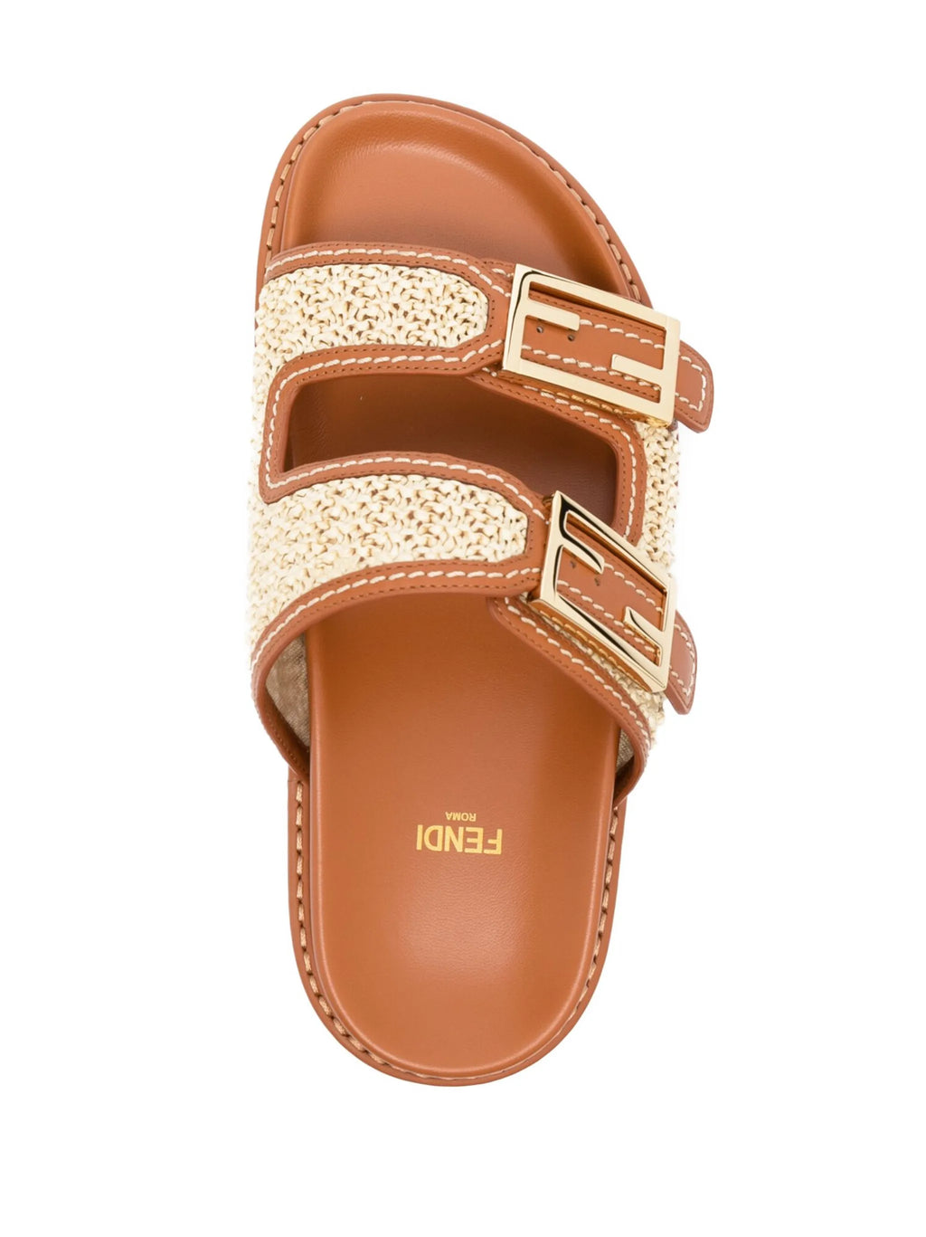 Fendi - FF Logo-buckle Raffia-strap Slides