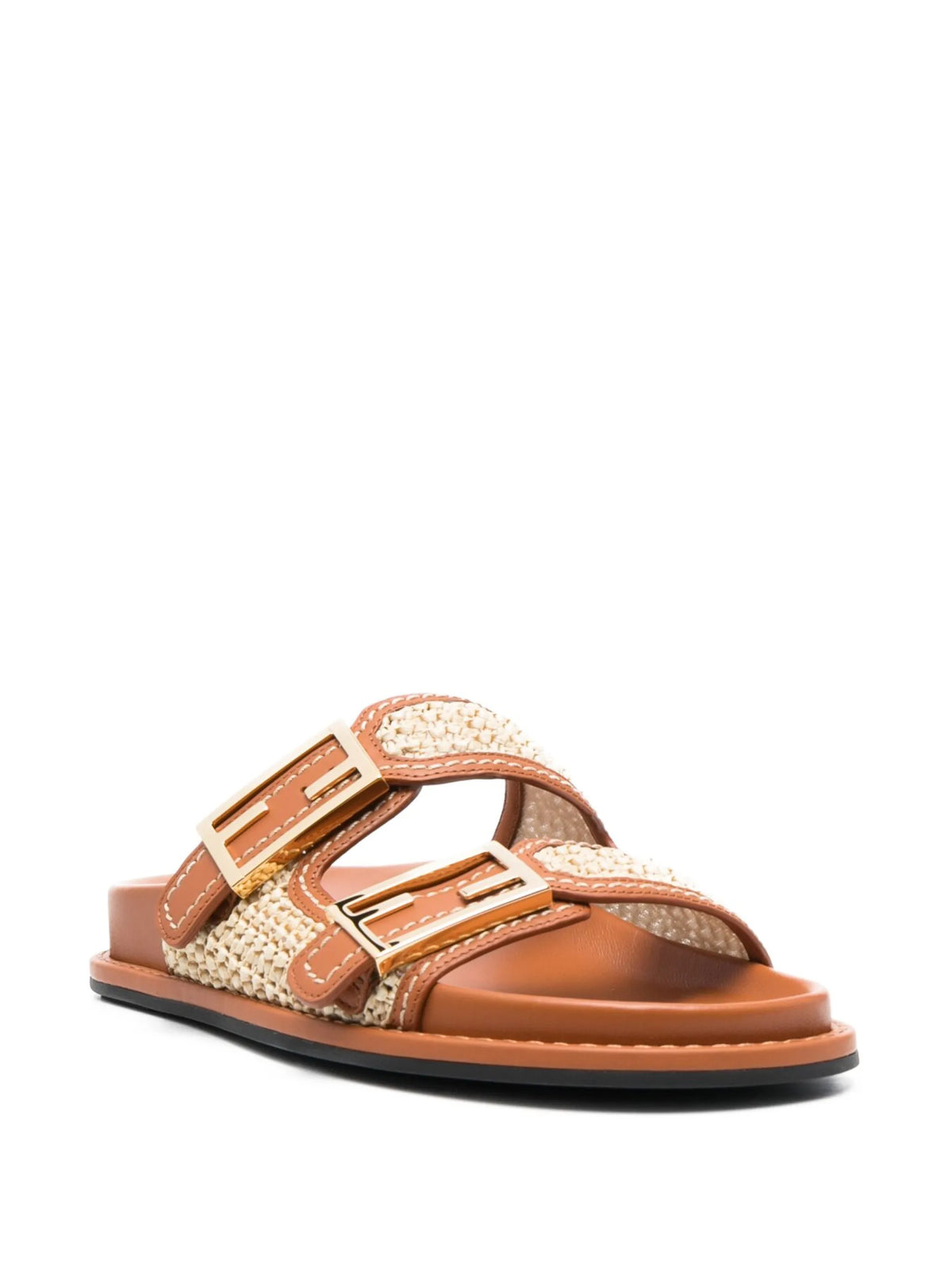 Fendi - FF Logo-buckle Raffia-strap Slides