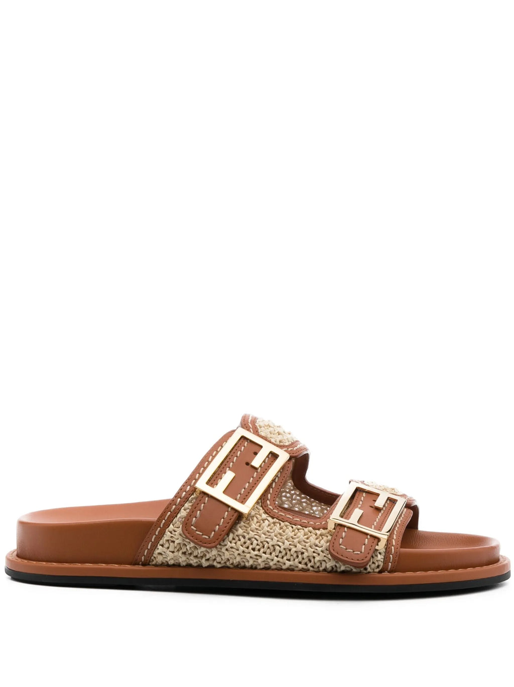 Fendi - FF Logo-buckle Raffia-strap Slides