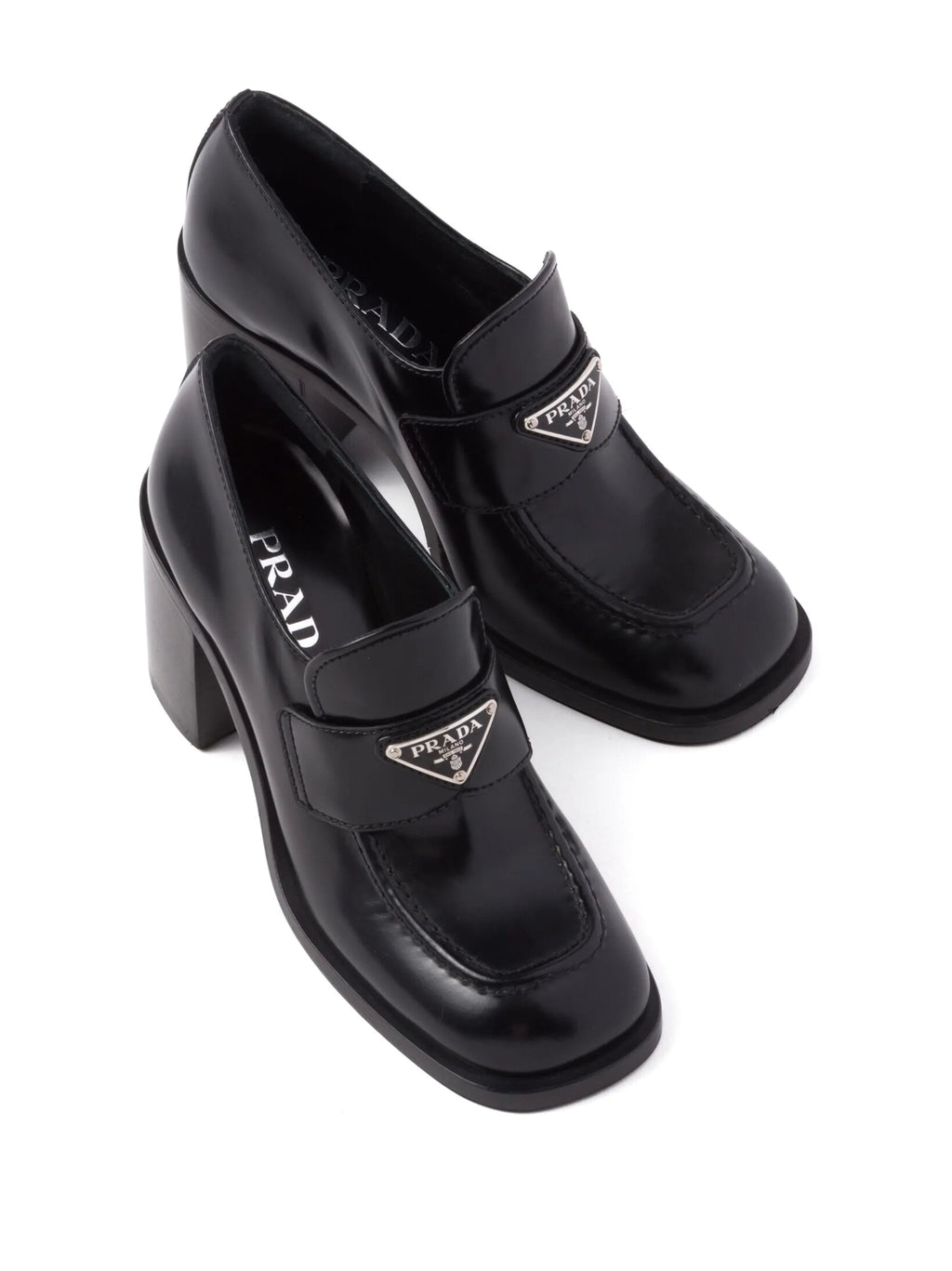 Prada - Block-heel Brushed-leather Loafers