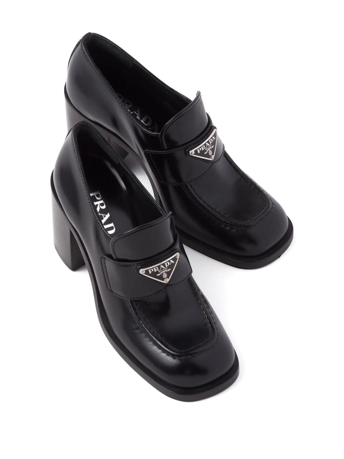 Prada - Block-heel Brushed-leather Loafers