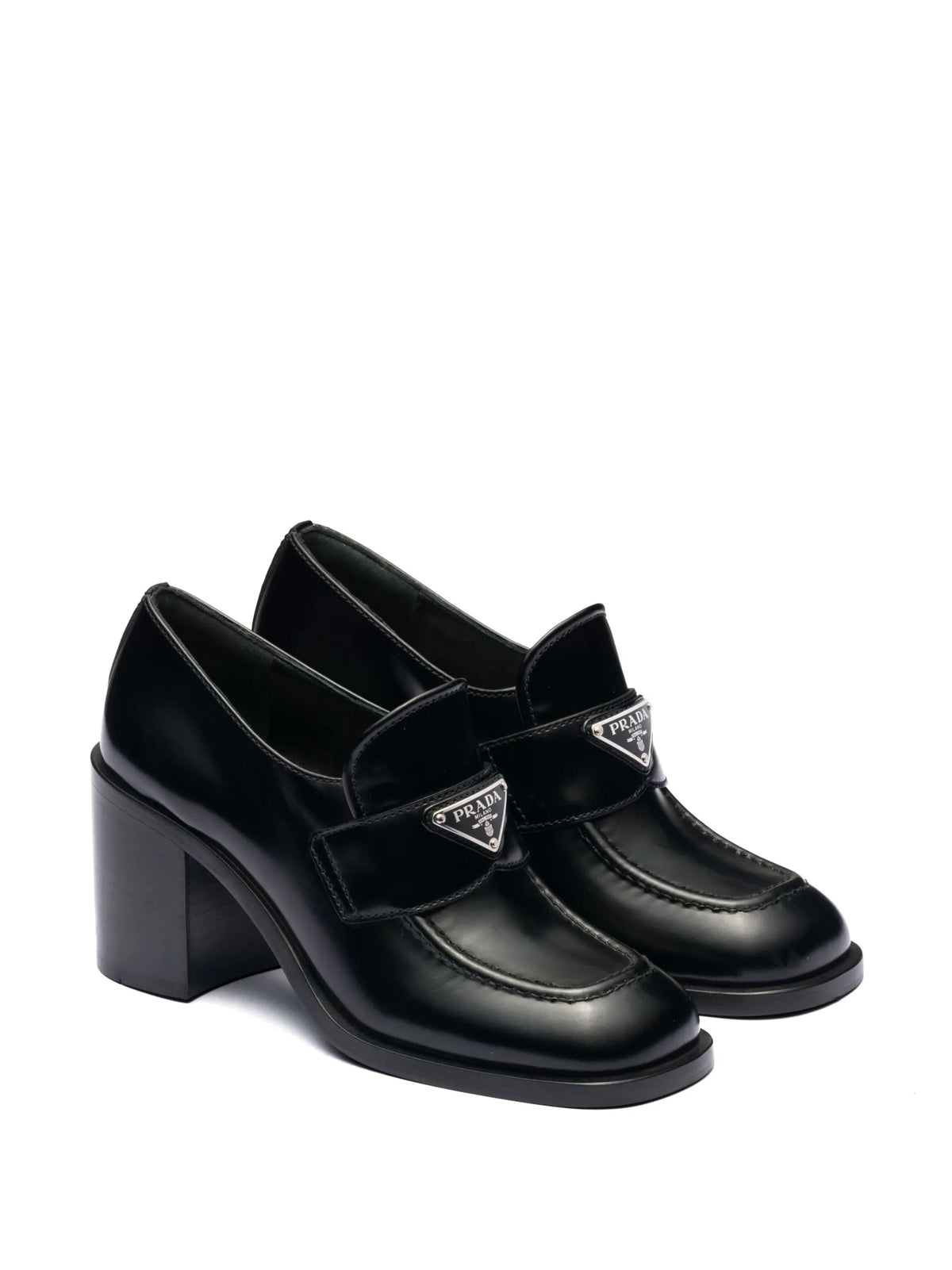 Prada - Block-heel Brushed-leather Loafers