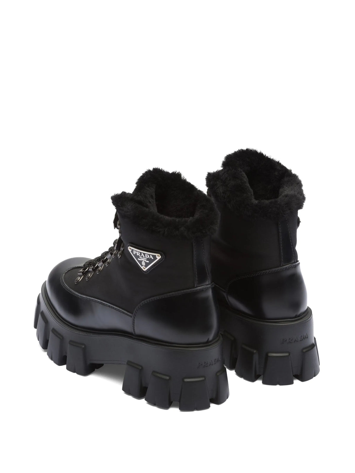 Prada - Moonlith Brushed Leather Combat Boots