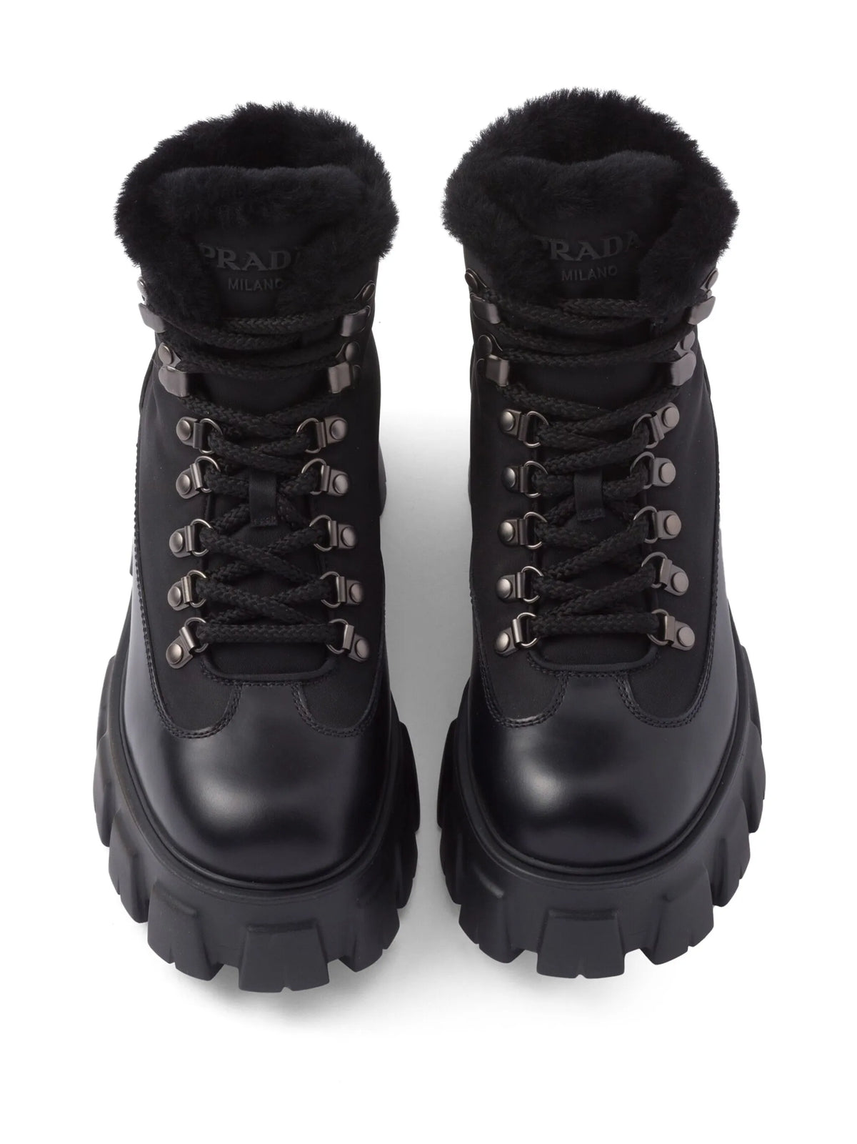 Prada - Moonlith Brushed Leather Combat Boots