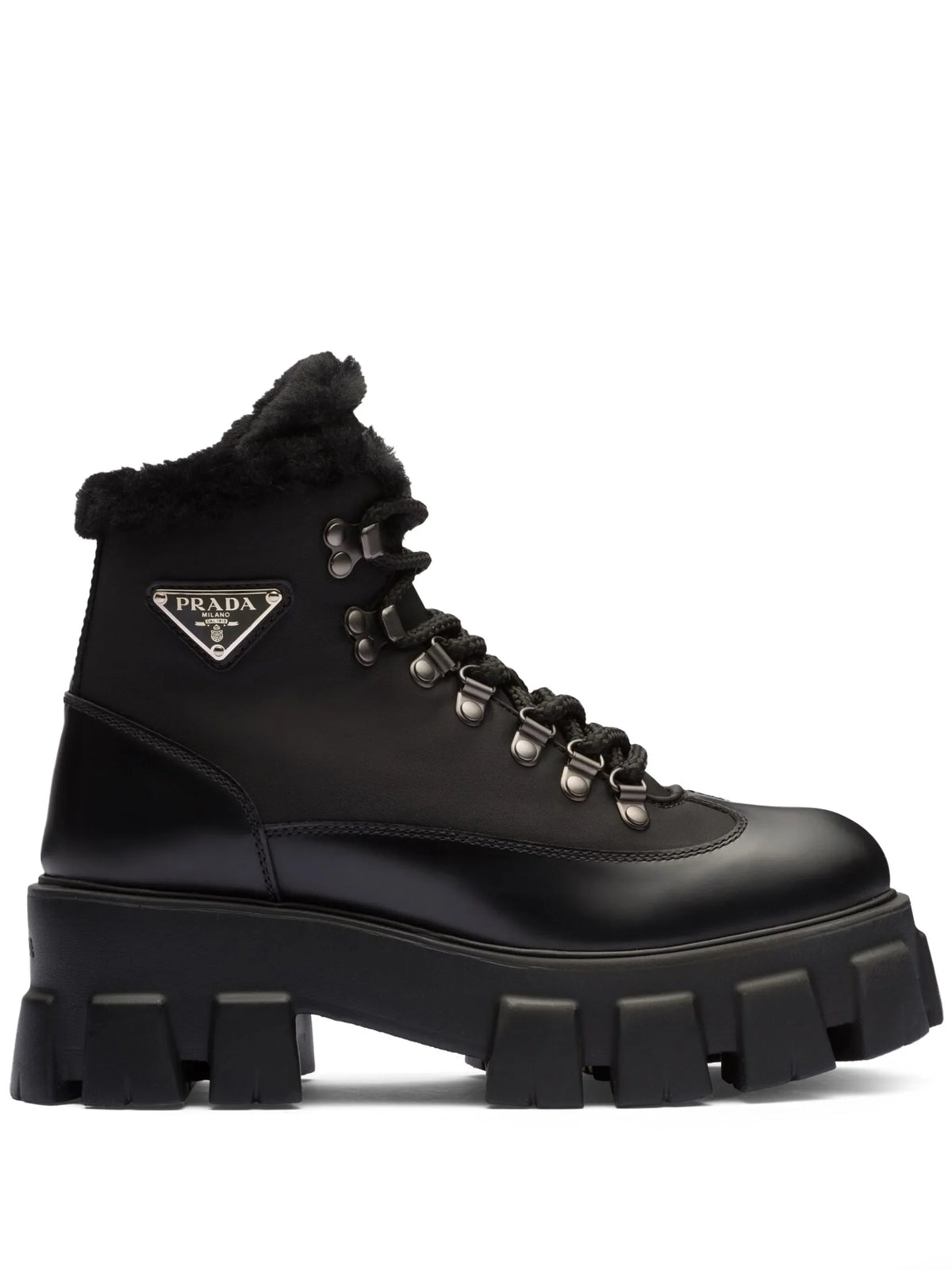 Prada - Moonlith Brushed Leather Combat Boots