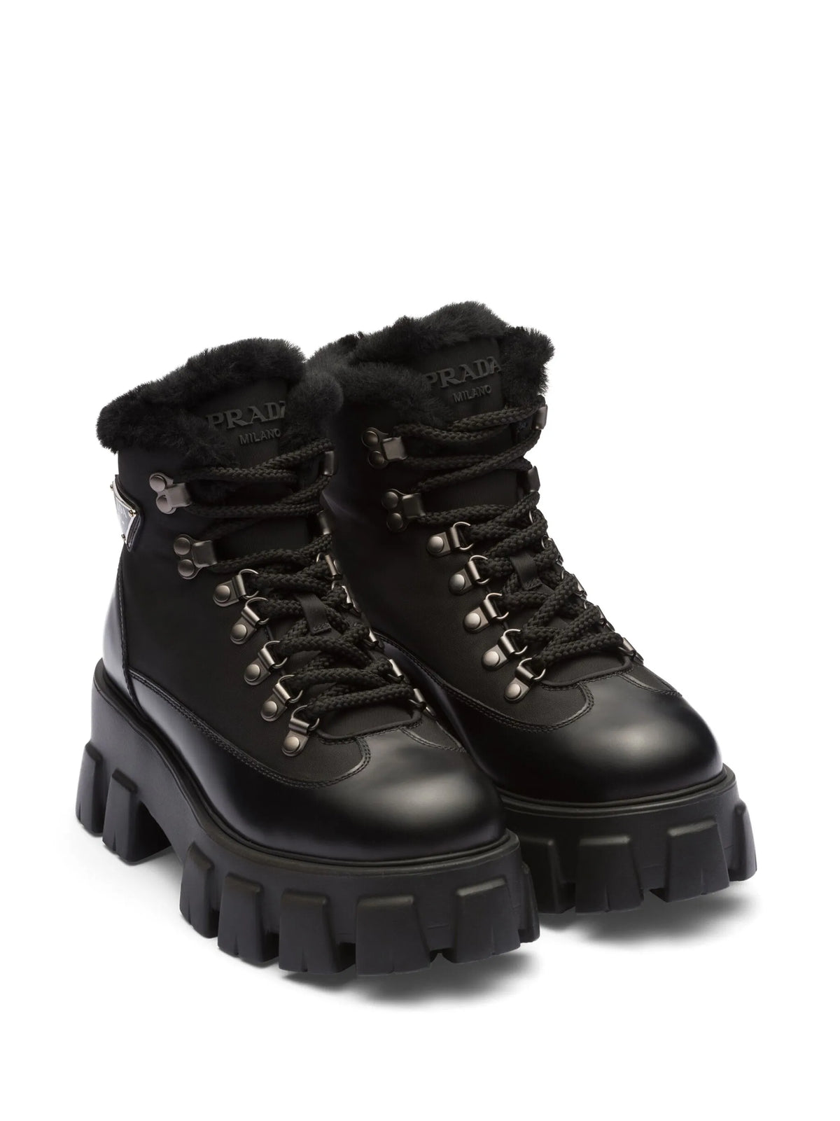 Prada - Moonlith Brushed Leather Combat Boots
