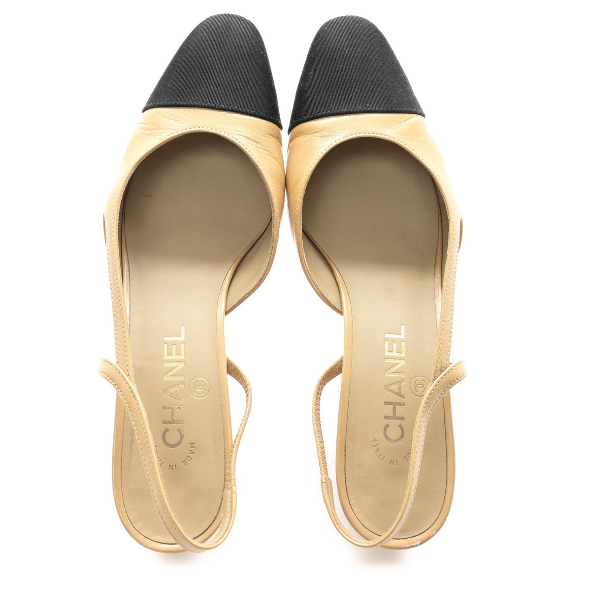 Chanel - Goatskin Grosgrain Cap Toe CC Slingback Pumps