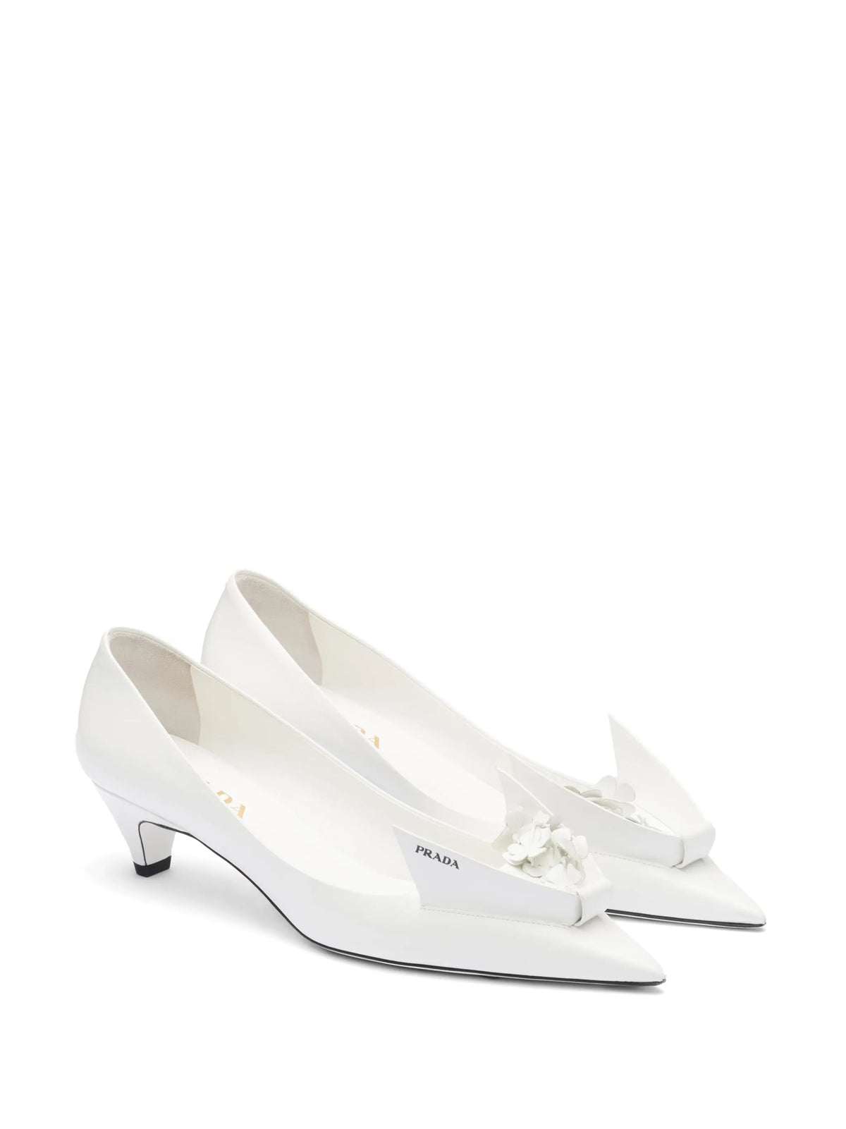 Prada - 45mm Floral-appliqué Leather Pumps